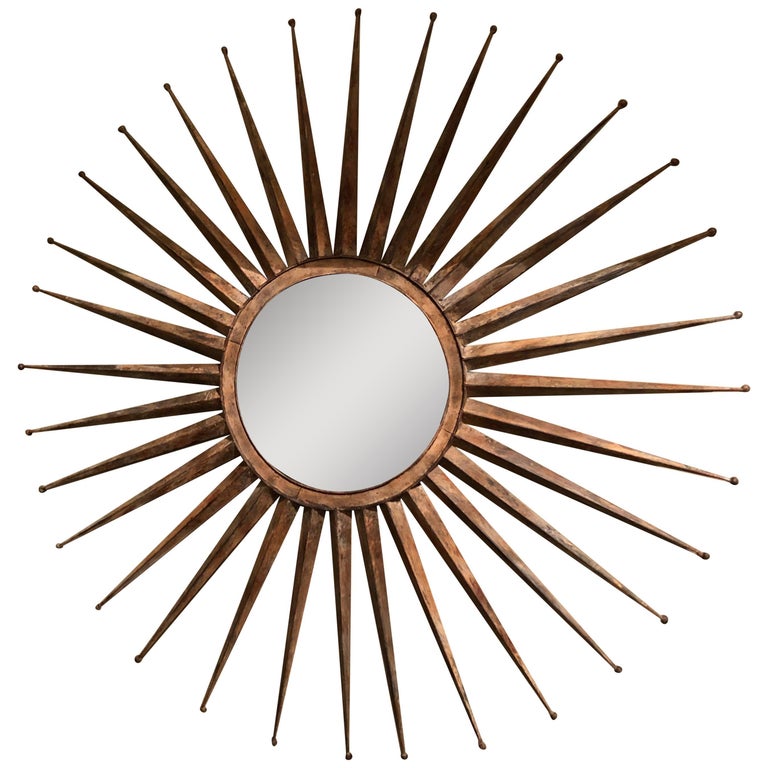 Monumental Mid Century Rustic Metal Starburst Mirror At 1stdibs