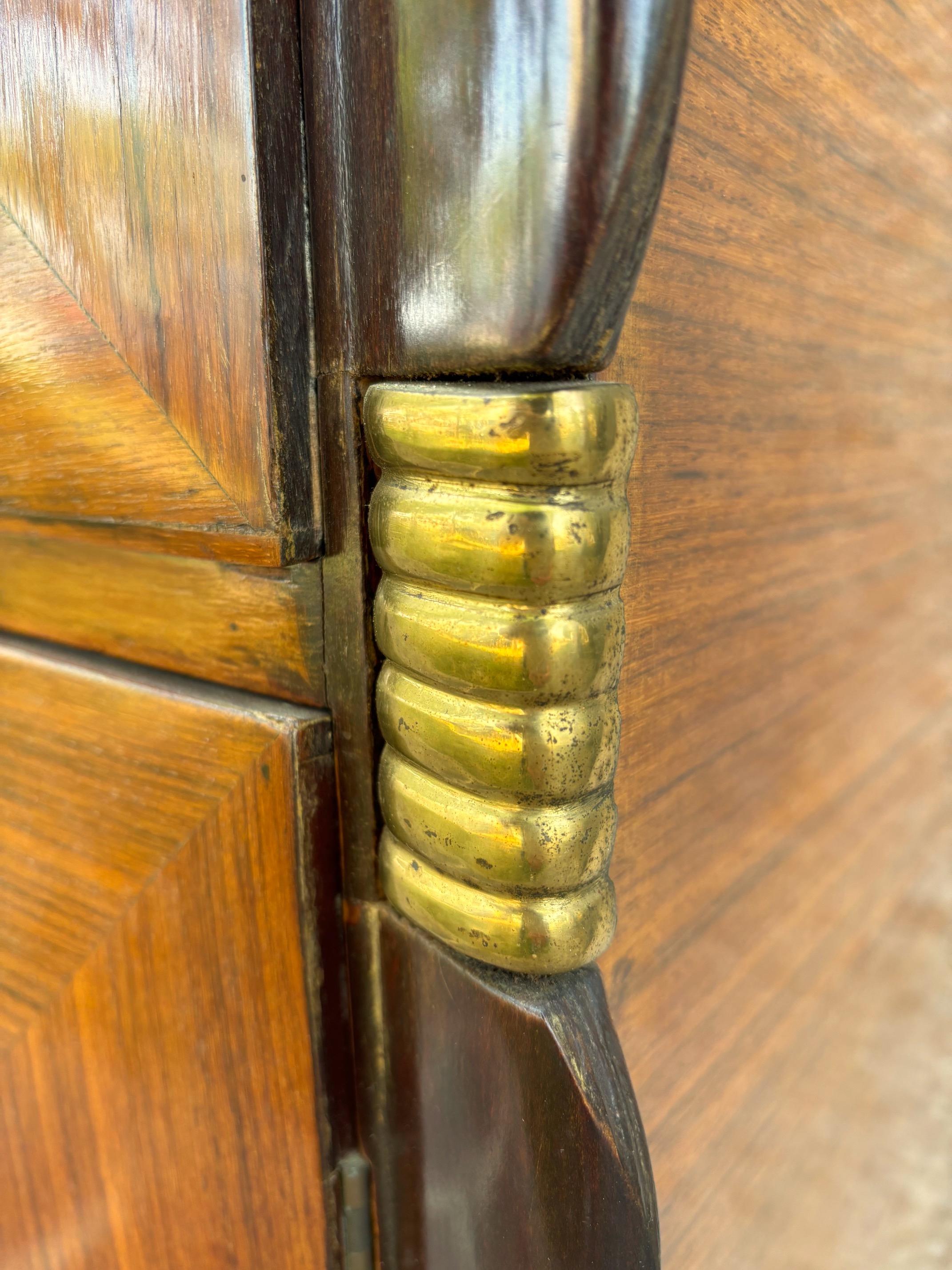 Italian Monumental Mid-Century Sideboard in Wood and Brass, Buffa Style, Italy 1950s For Sale