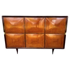 Monumental Mid-Century Sideboard in Wood and Brass, Buffa Style, Italy 1950s