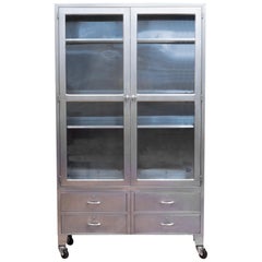 Retro Monumental Midcentury Stainless Steel Medical Cabinet, circa 1950