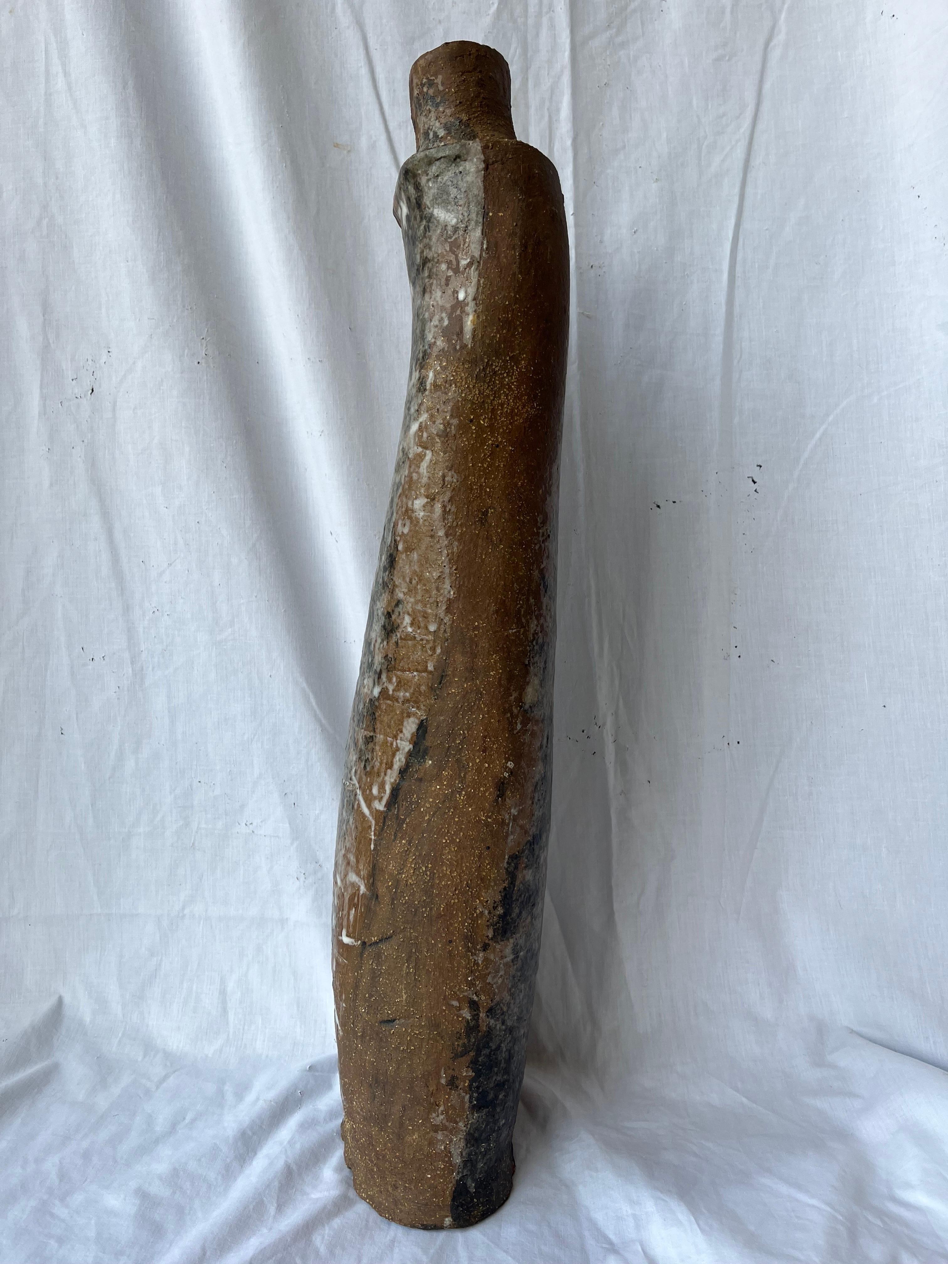 American Monumental Mid Century Tall Slab Glazed Stoneware Pottery Signed Inge Dated 1964 For Sale