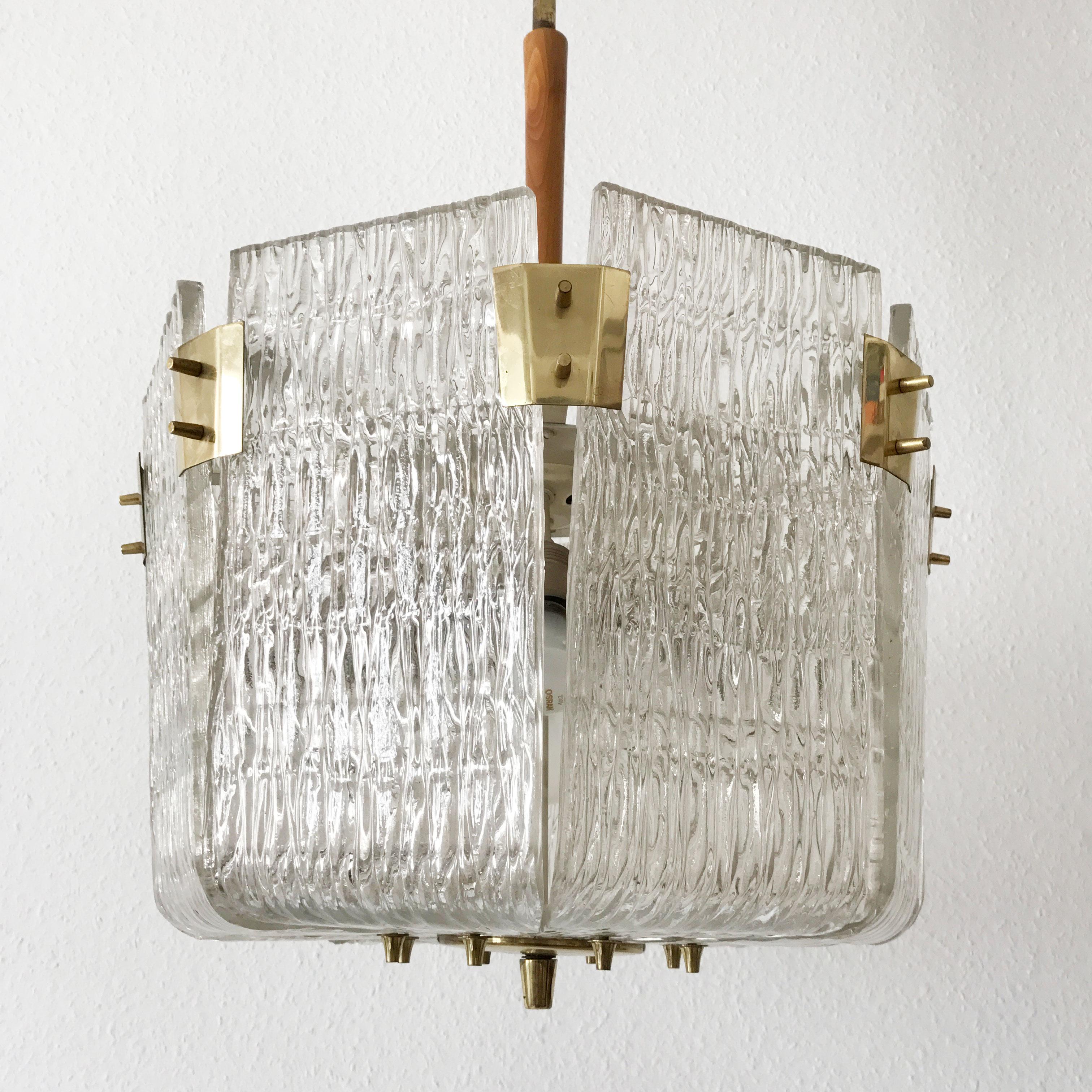 Frosted Monumental Midcentury Basket Chandelier or Pendant Lamp by J.T. Kalmar, 1950s For Sale