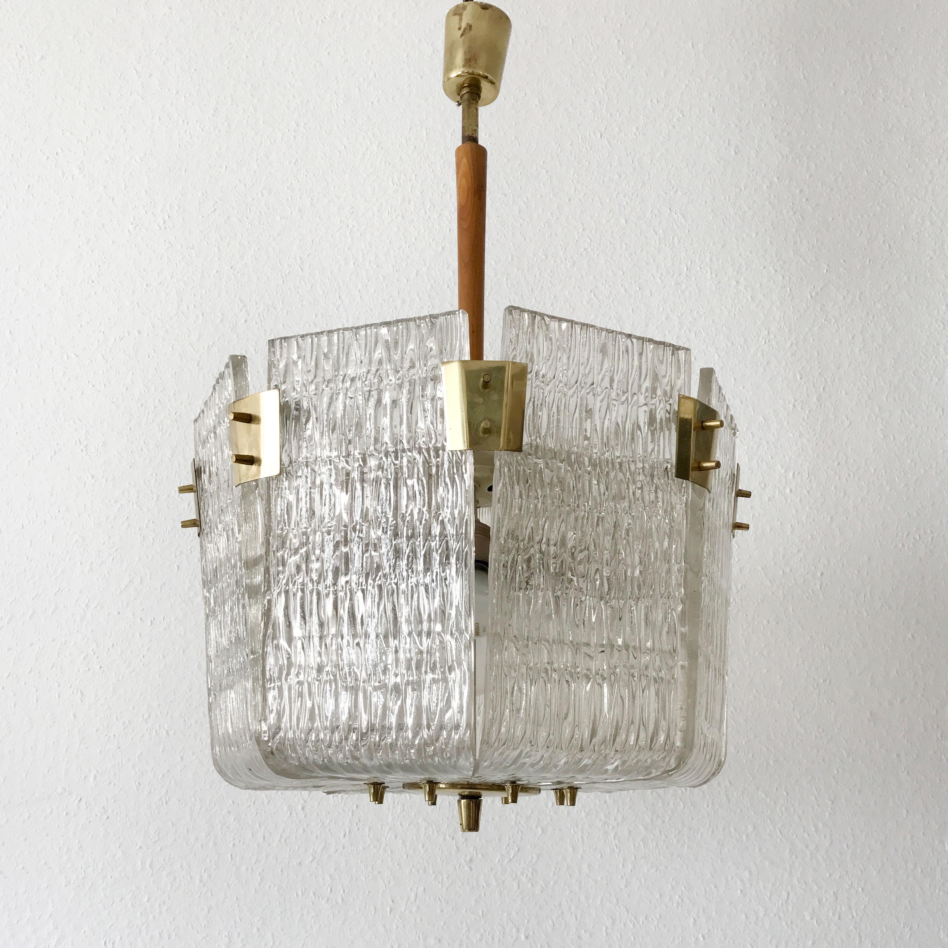 Glass Monumental Midcentury Basket Chandelier or Pendant Lamp by J.T. Kalmar, 1950s For Sale