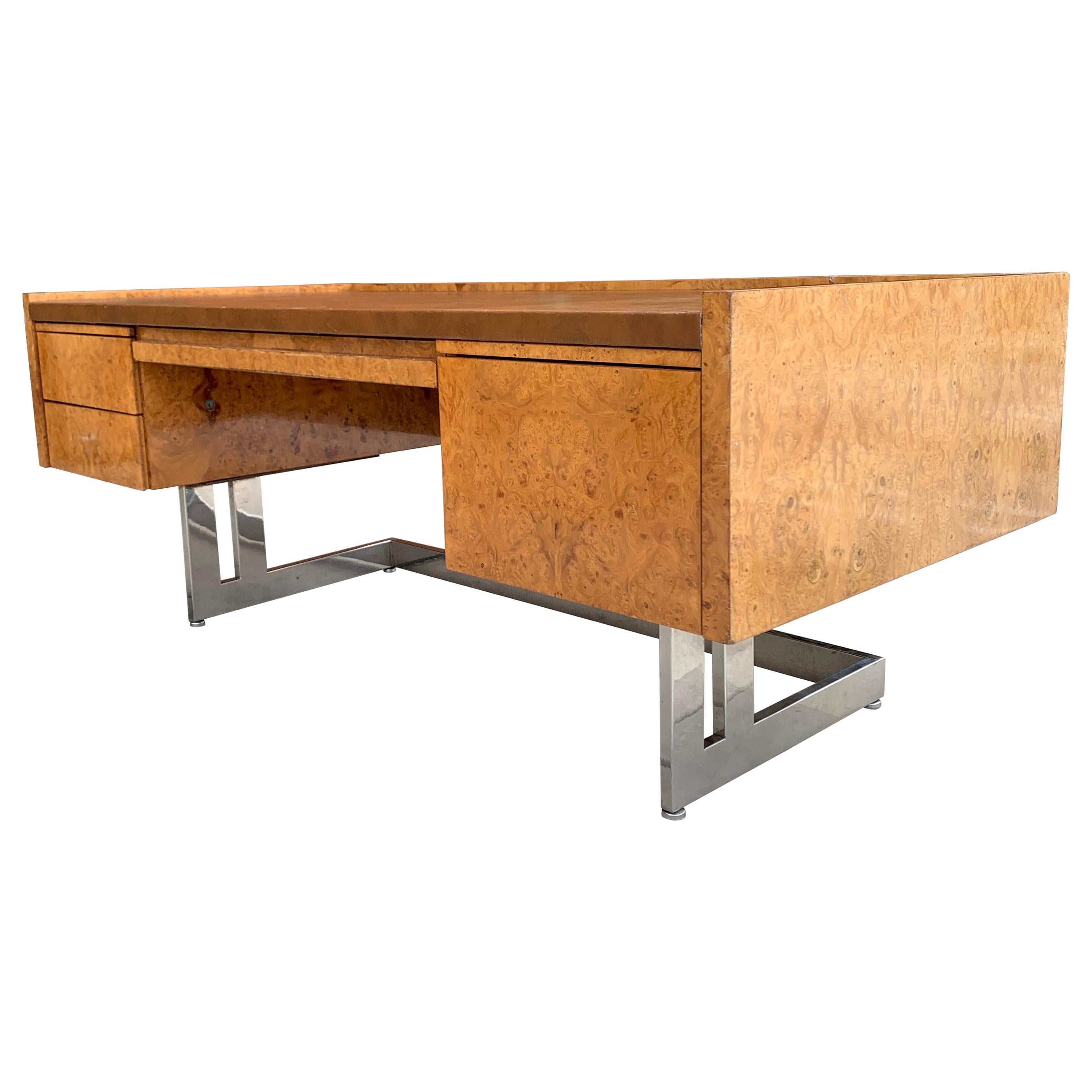 Monumental Midcentury Cantilevered Burl Wood Desk