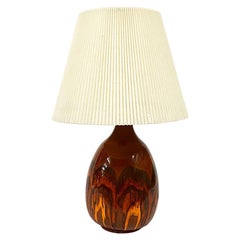 Monumental Midcentury Table Lamp in Orange with Accordion Shade 1960s or 1970s