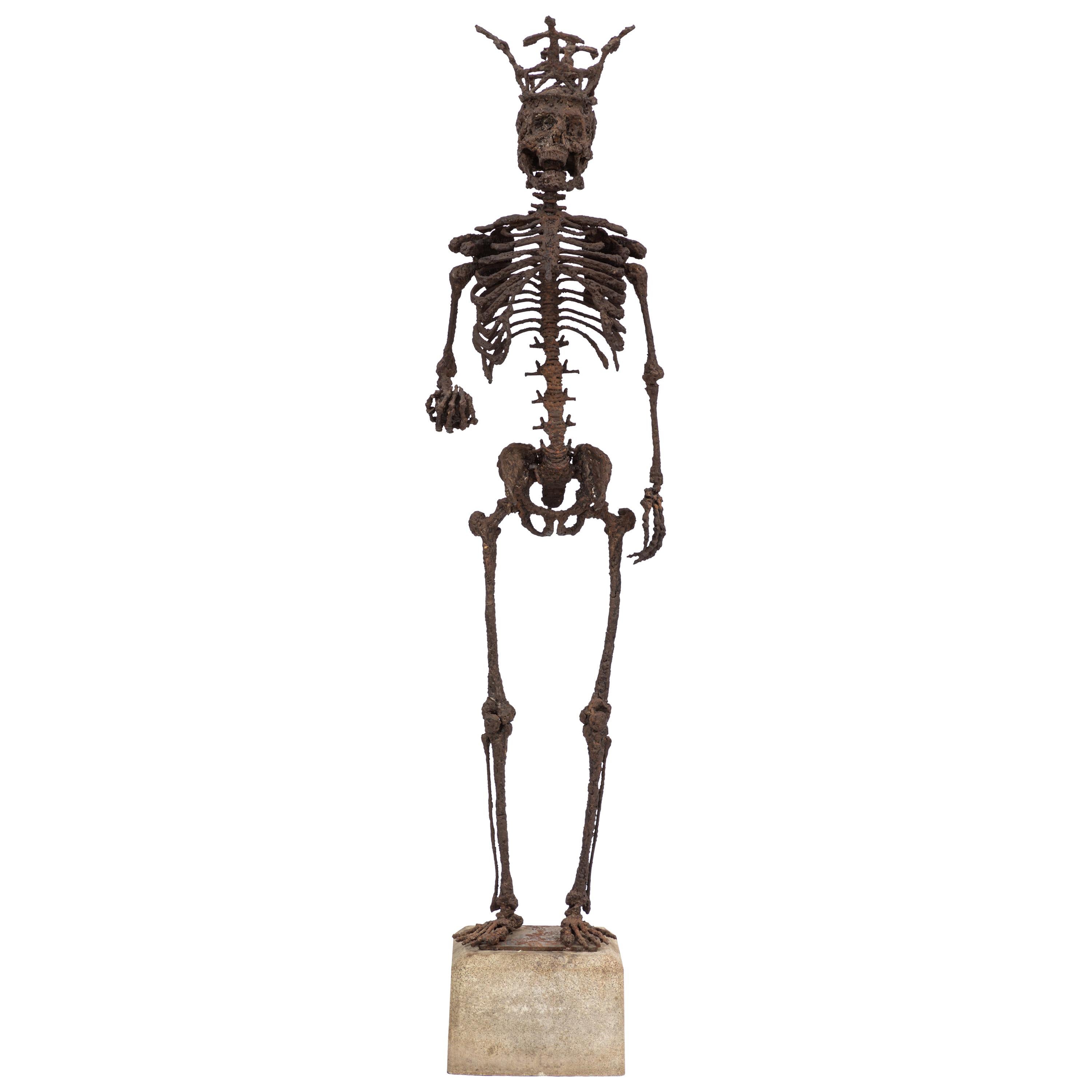 Monumental Midcentury Wrought Iron Skelton Statue For Sale