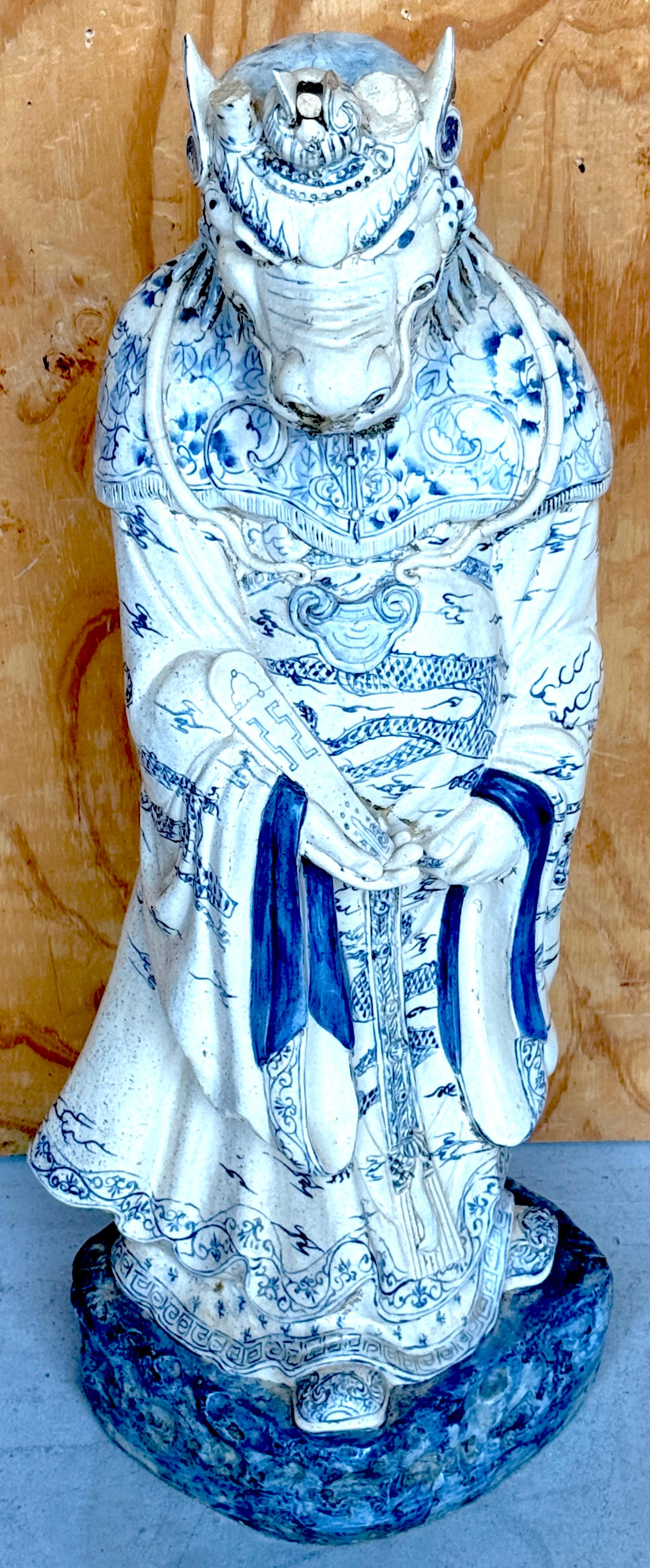 Monumental Ming Dynsty Style Blue & White Anthropomorphic Horned Horse Deity For Sale 11