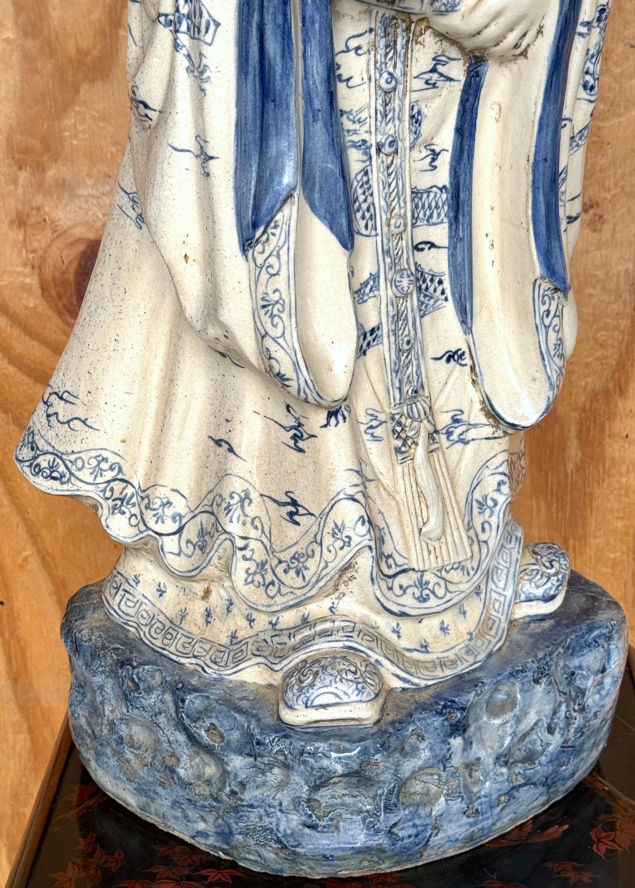 Porcelain Monumental Ming Dynsty Style Blue & White Anthropomorphic Horned Horse Deity For Sale