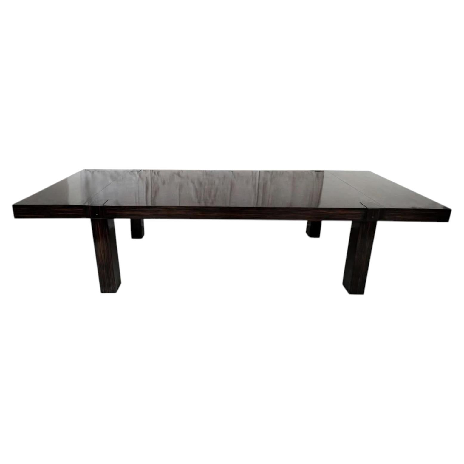 Monumental Minimalist Extendable Dining Table In High-Gloss Ebonized Hardwood