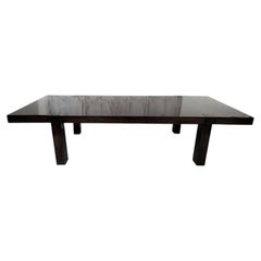 Monumental Minimalist Extendable Dining Table In High-Gloss Ebonized Hardwood