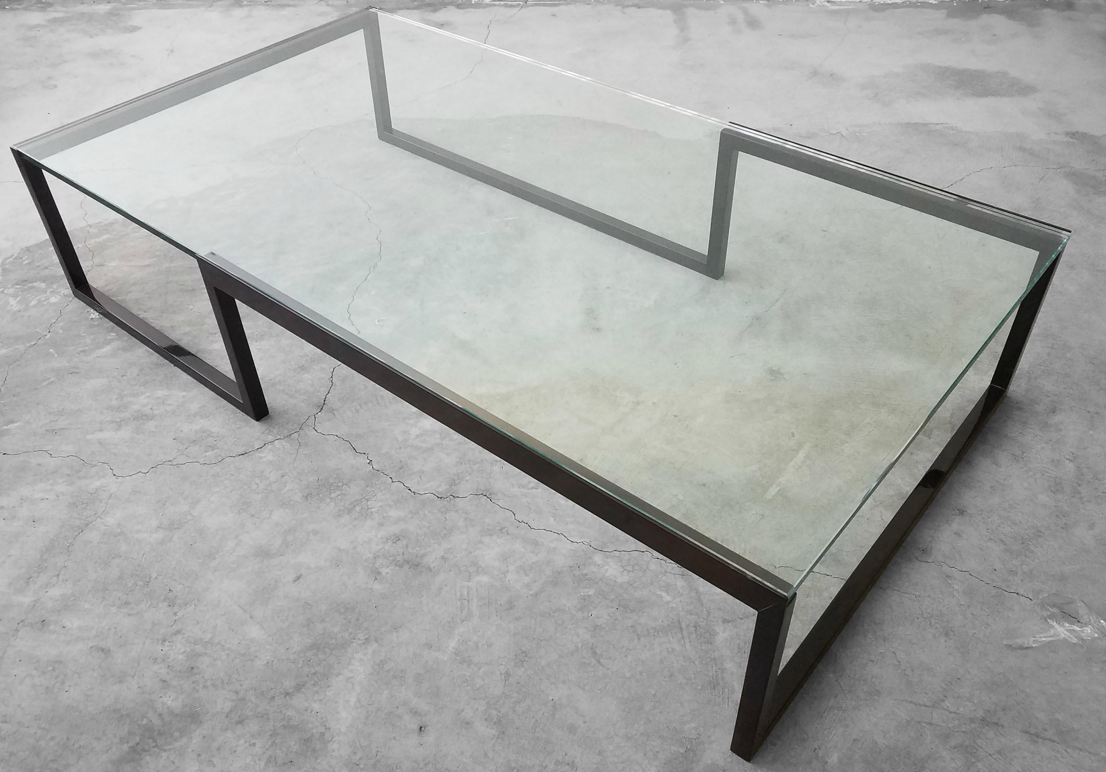 20th Century Monumental Minimalist Modern Glass Coffee Table