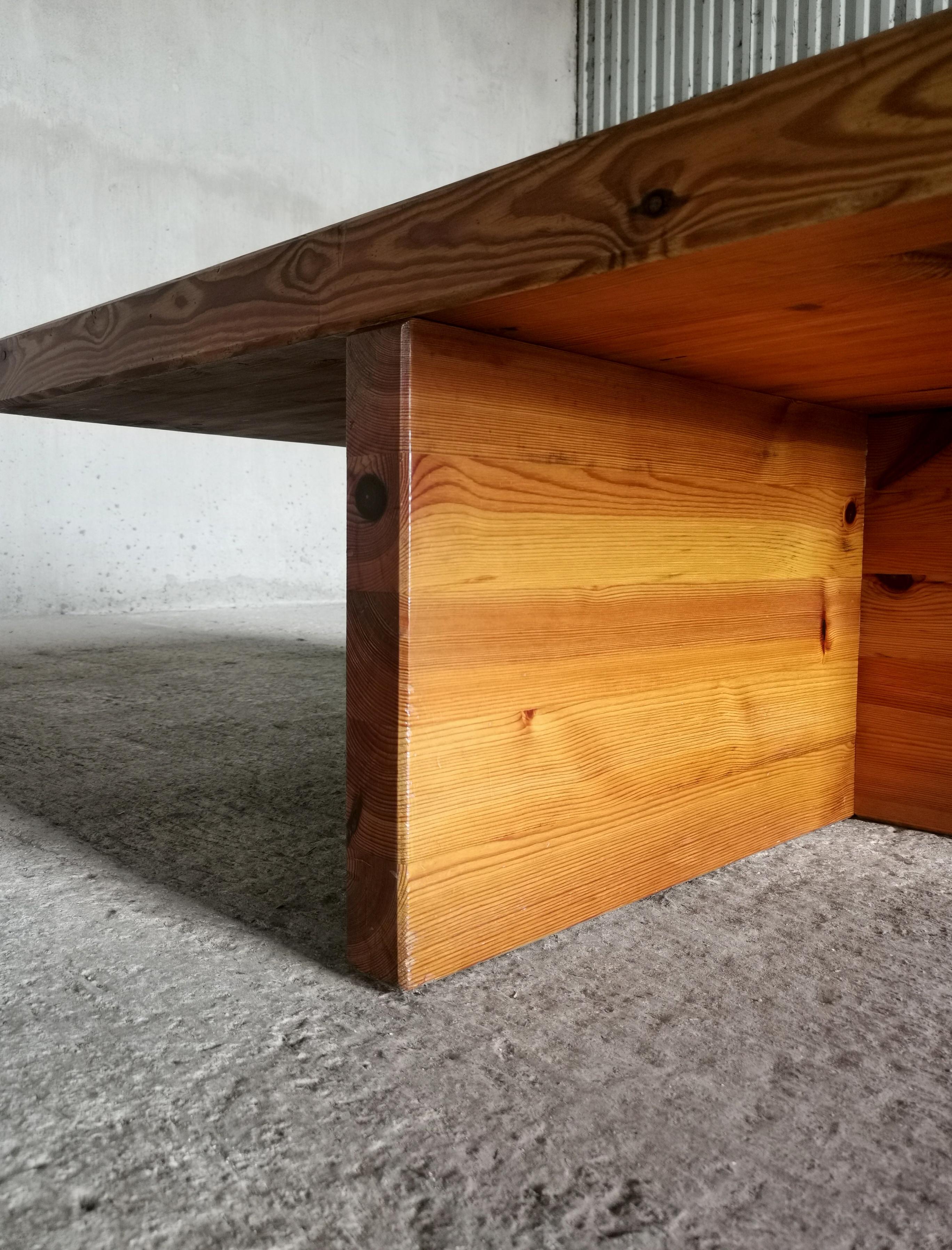 Monumental minimalist Sven Larsson Solid Pine Coffee Table Sweden, 1970s For Sale 4