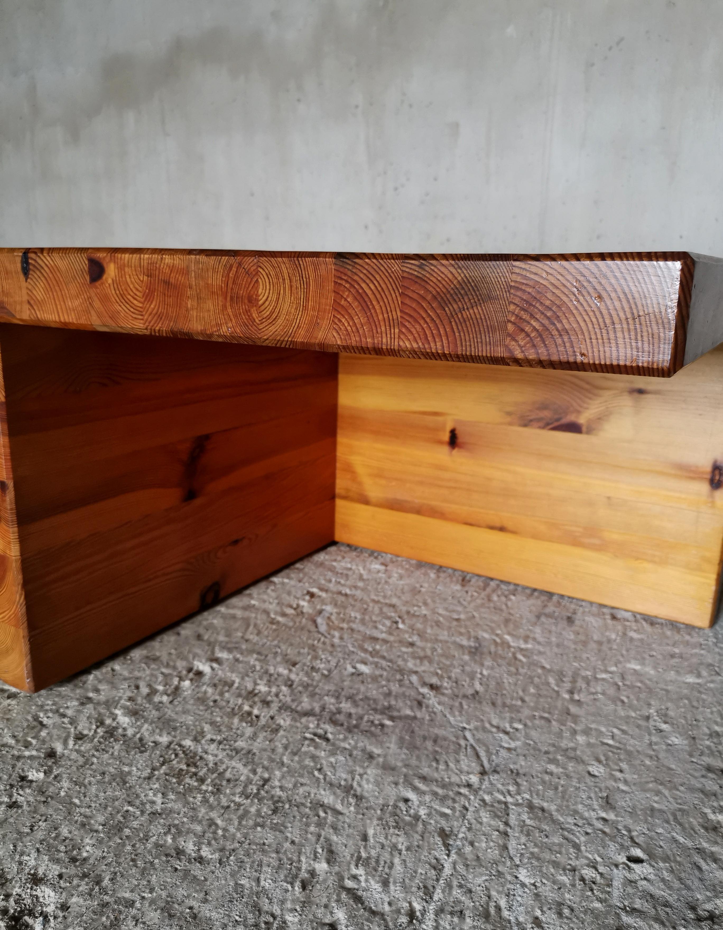 Monumental minimalist Sven Larsson Solid Pine Coffee Table Sweden, 1970s For Sale 7