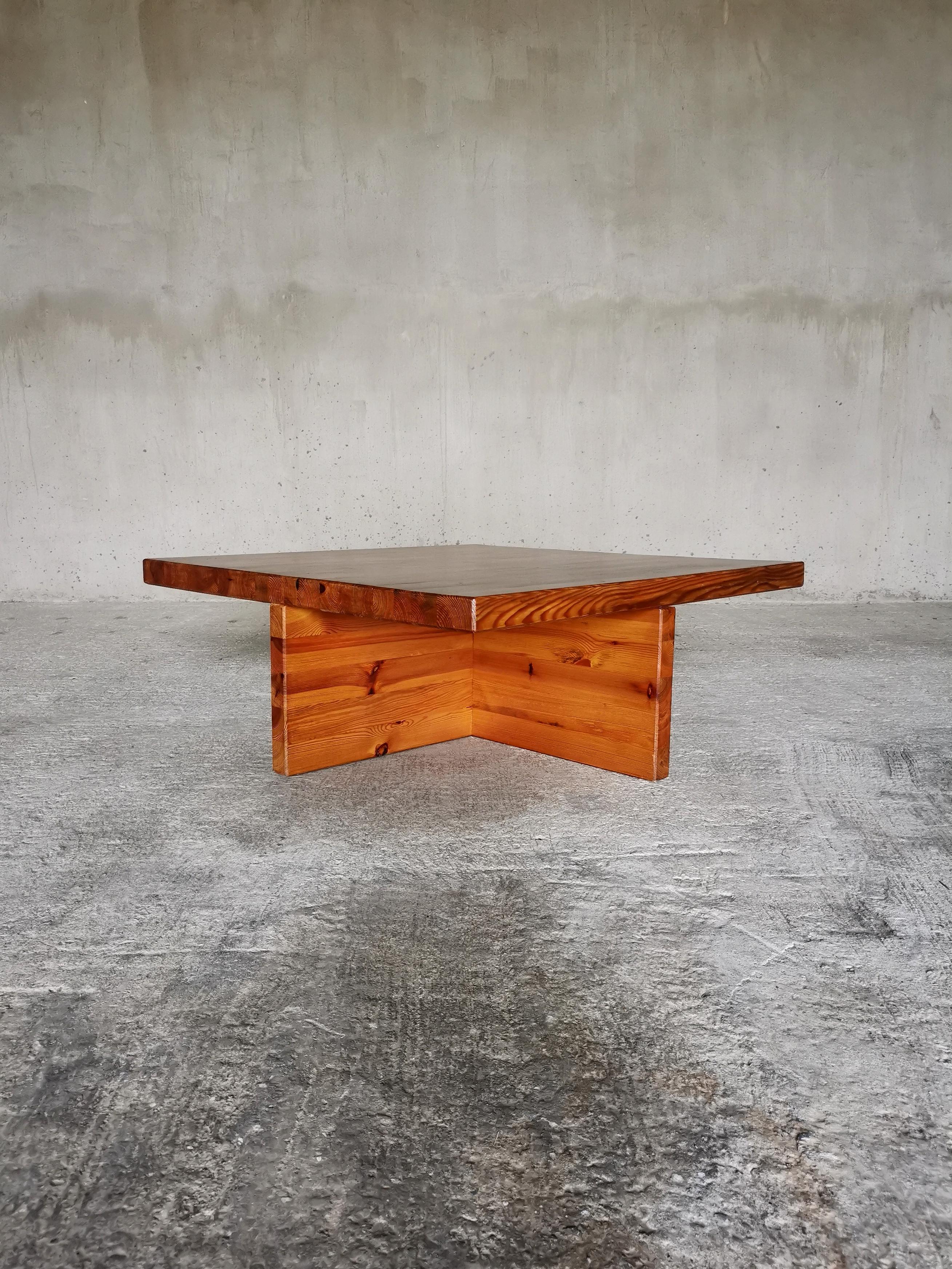 Monumental minimalist Sven Larsson Solid Pine Coffee Table Sweden, 1970s For Sale 8