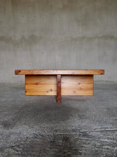 Monumental minimalist Sven Larsson Solid Pine Coffee Table Sweden, 1970s
