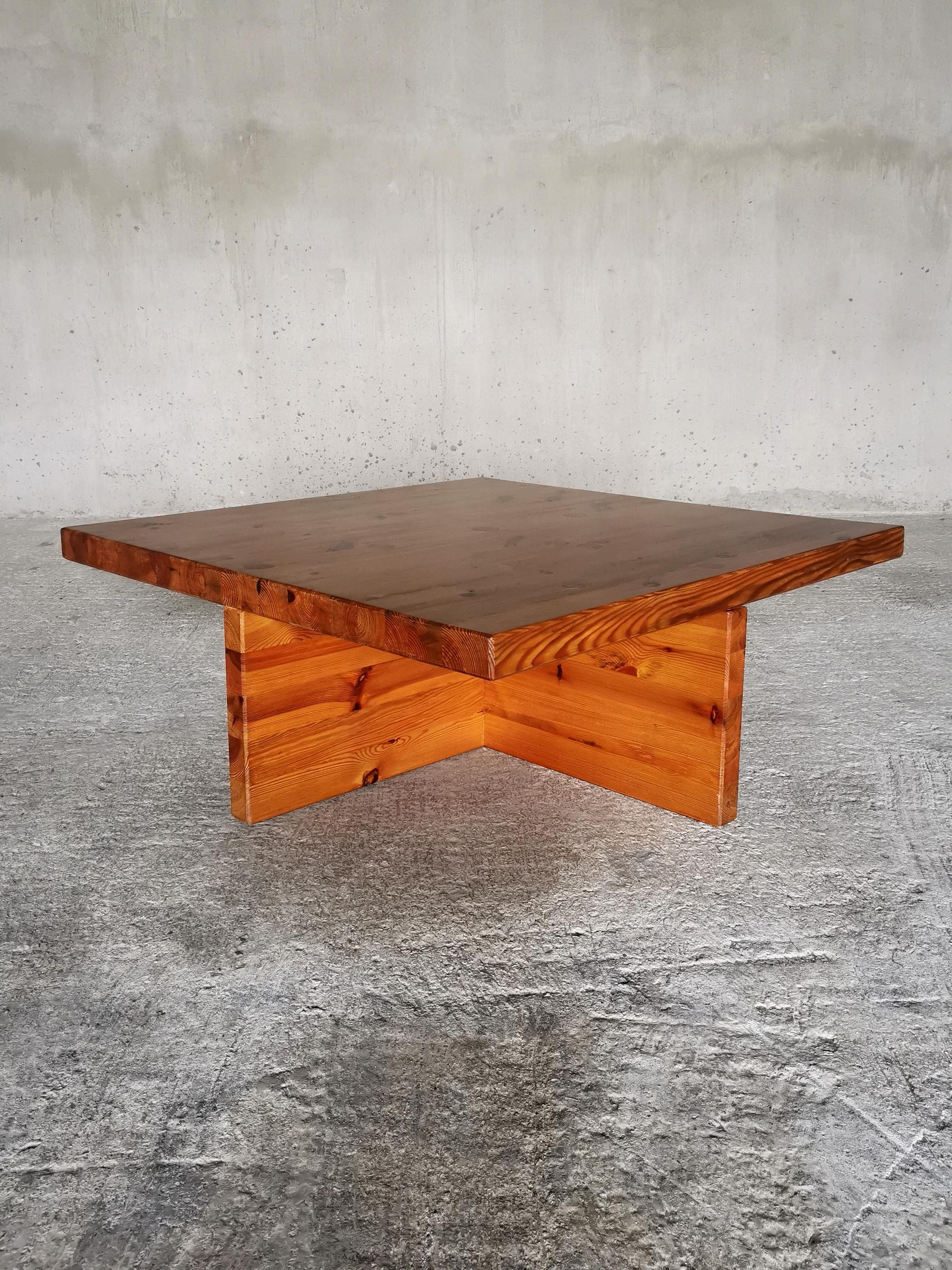Scandinavian Modern Monumental minimalist Sven Larsson Solid Pine Coffee Table Sweden, 1970s For Sale