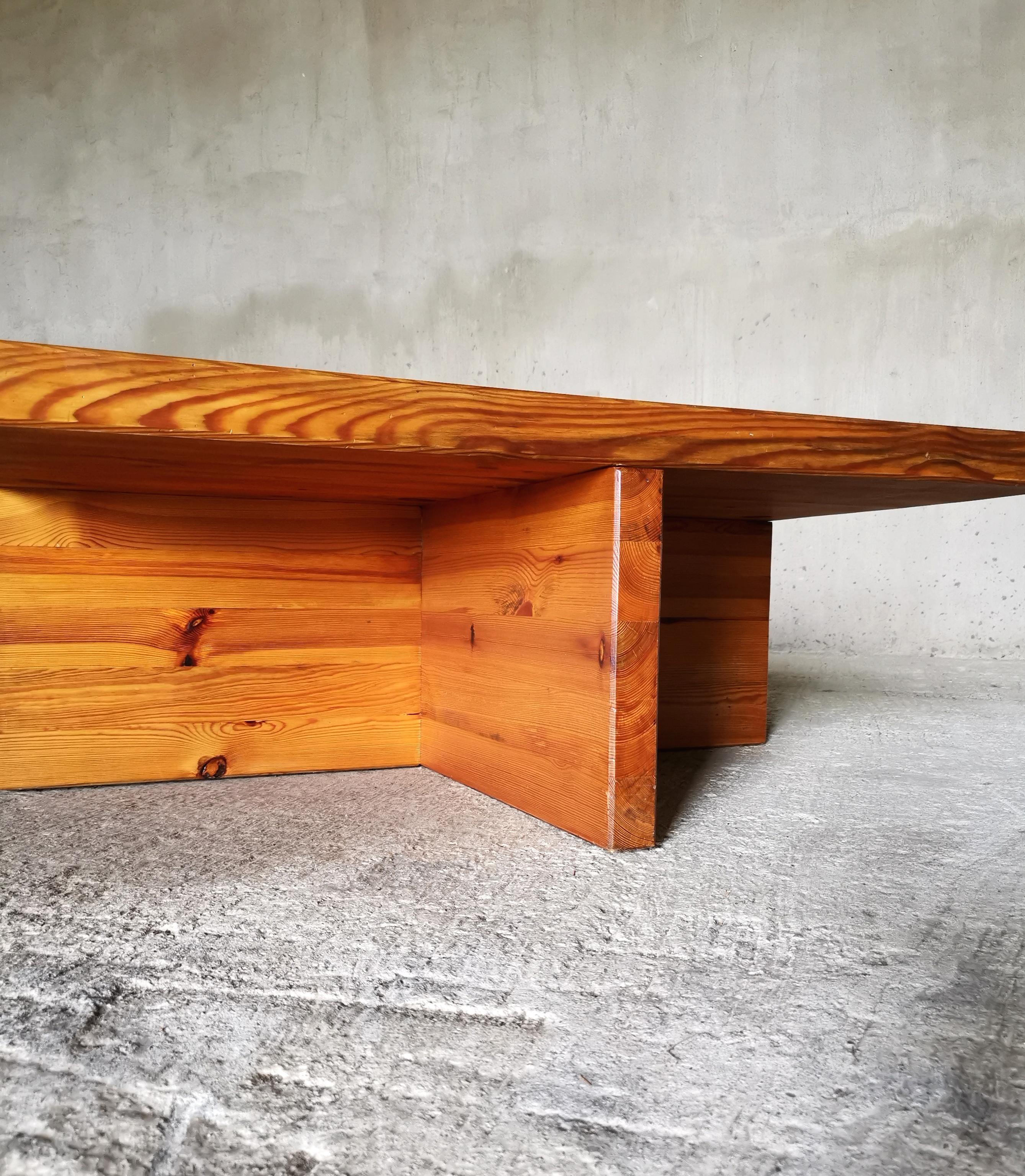 Swedish Monumental minimalist Sven Larsson Solid Pine Coffee Table Sweden, 1970s For Sale