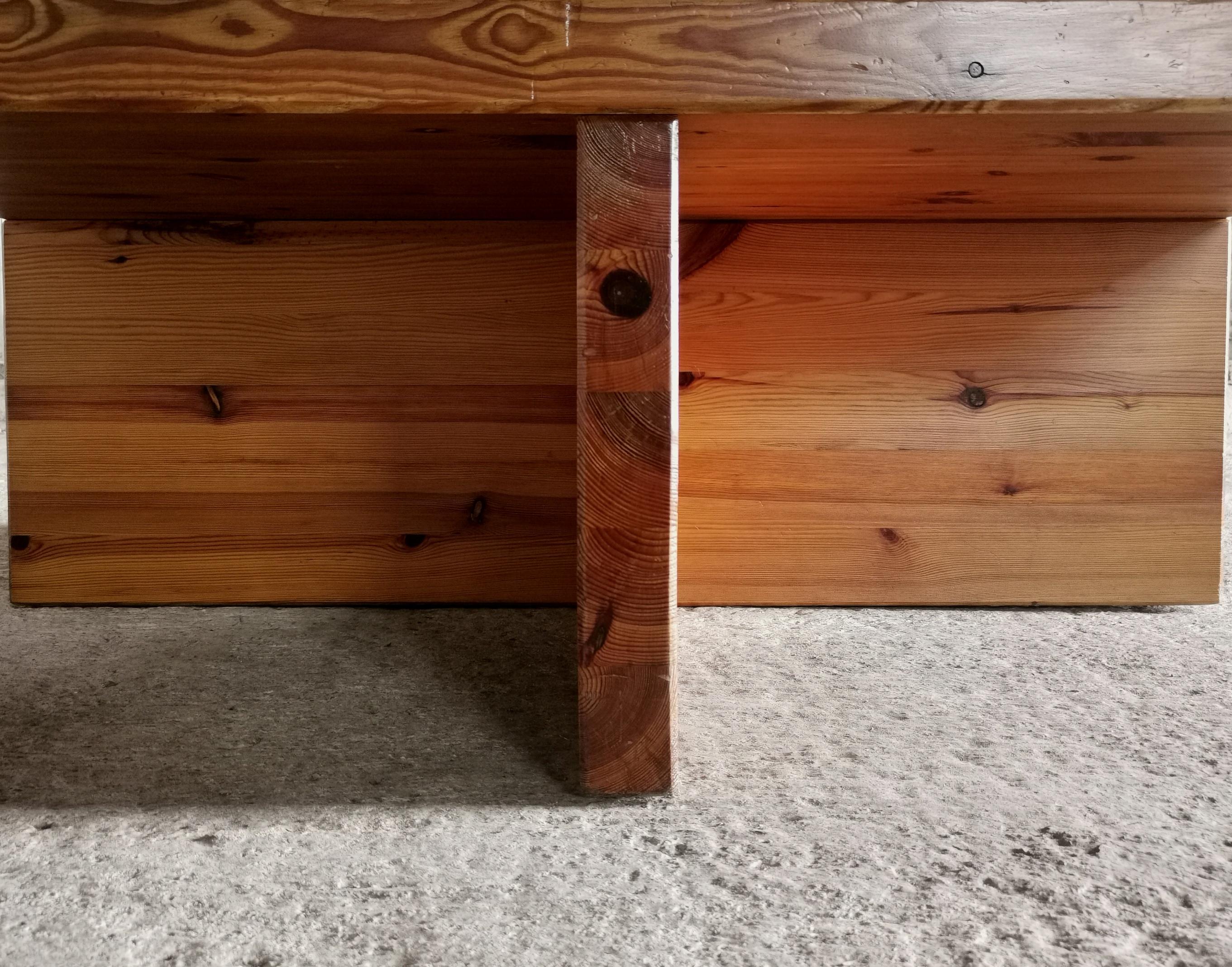 Late 20th Century Monumental minimalist Sven Larsson Solid Pine Coffee Table Sweden, 1970s For Sale