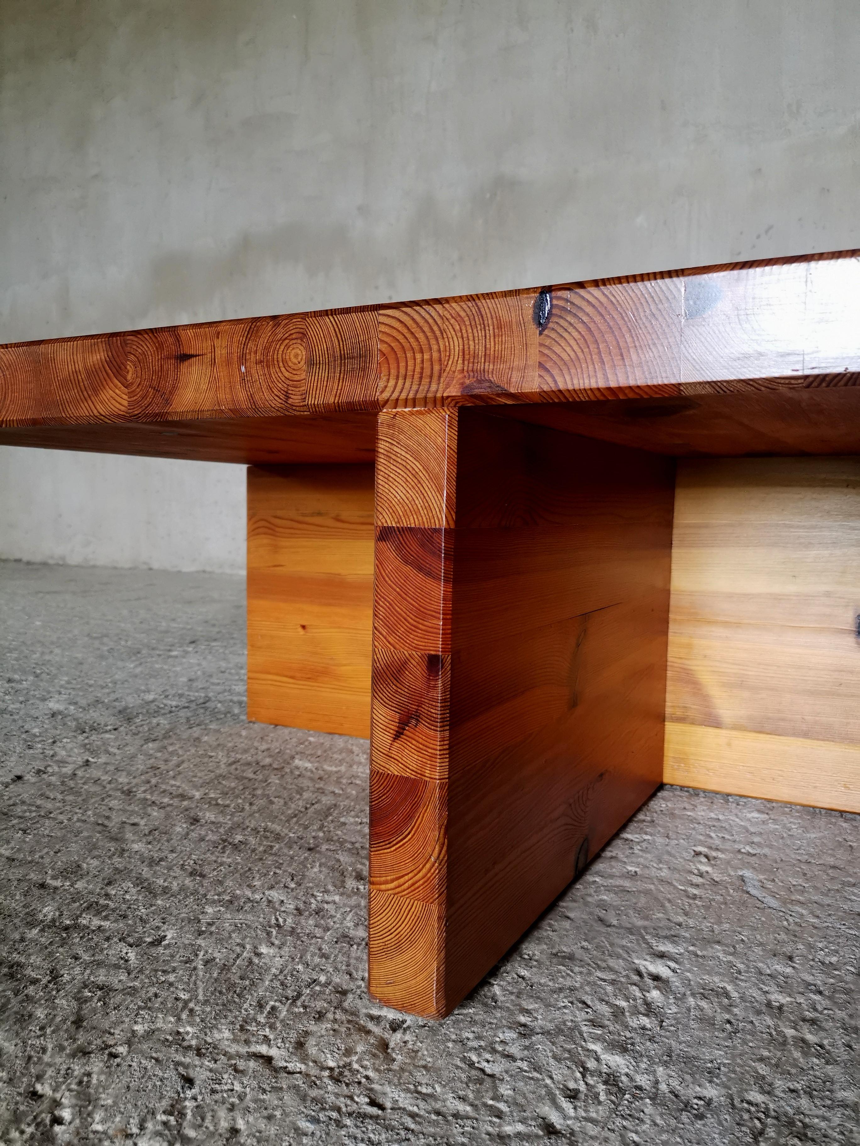 Monumental minimalist Sven Larsson Solid Pine Coffee Table Sweden, 1970s For Sale 1