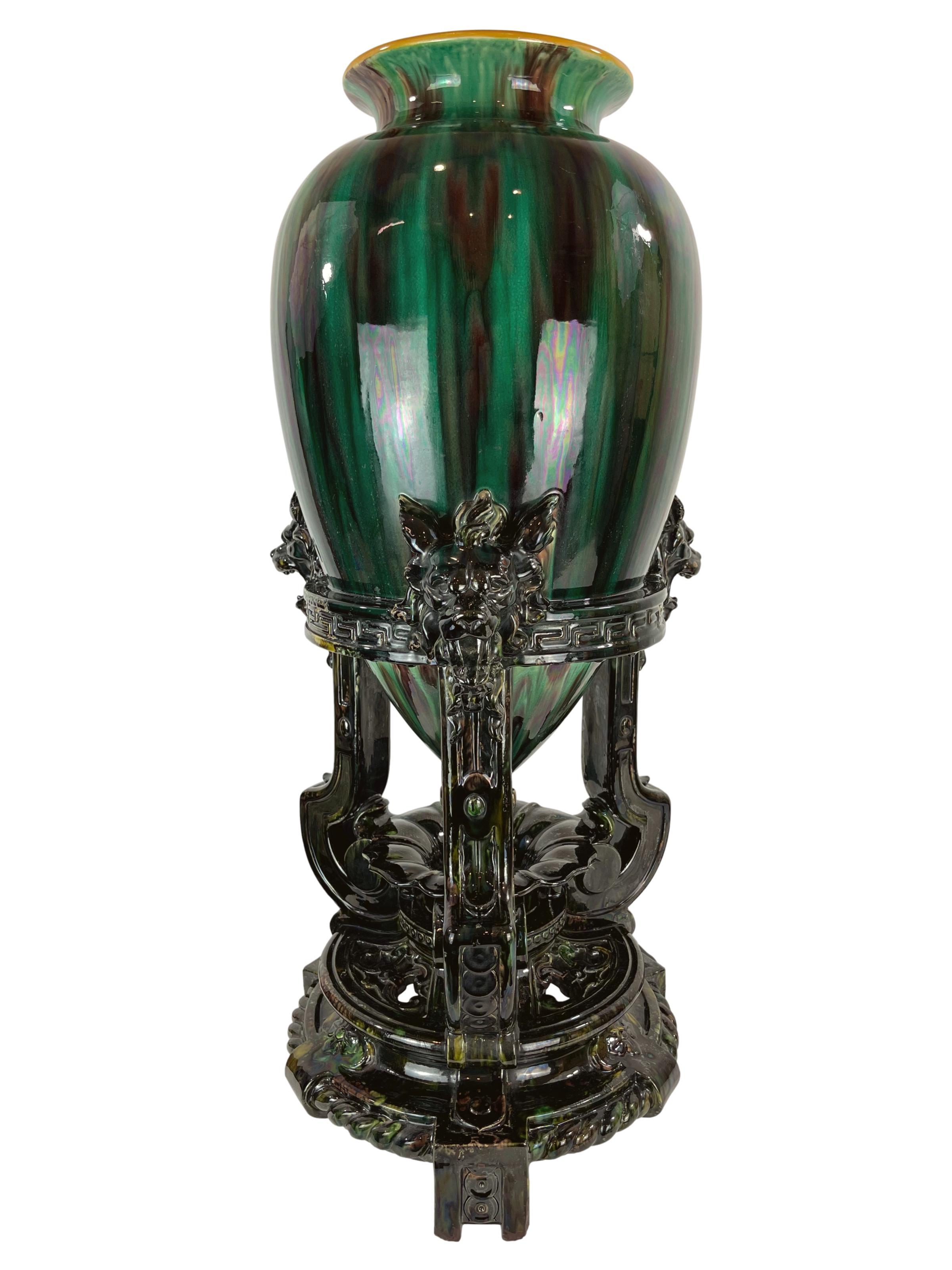 English Monumental Minton Majolica Amphora Vase, 1879, Attrib. to Christopher Dresser