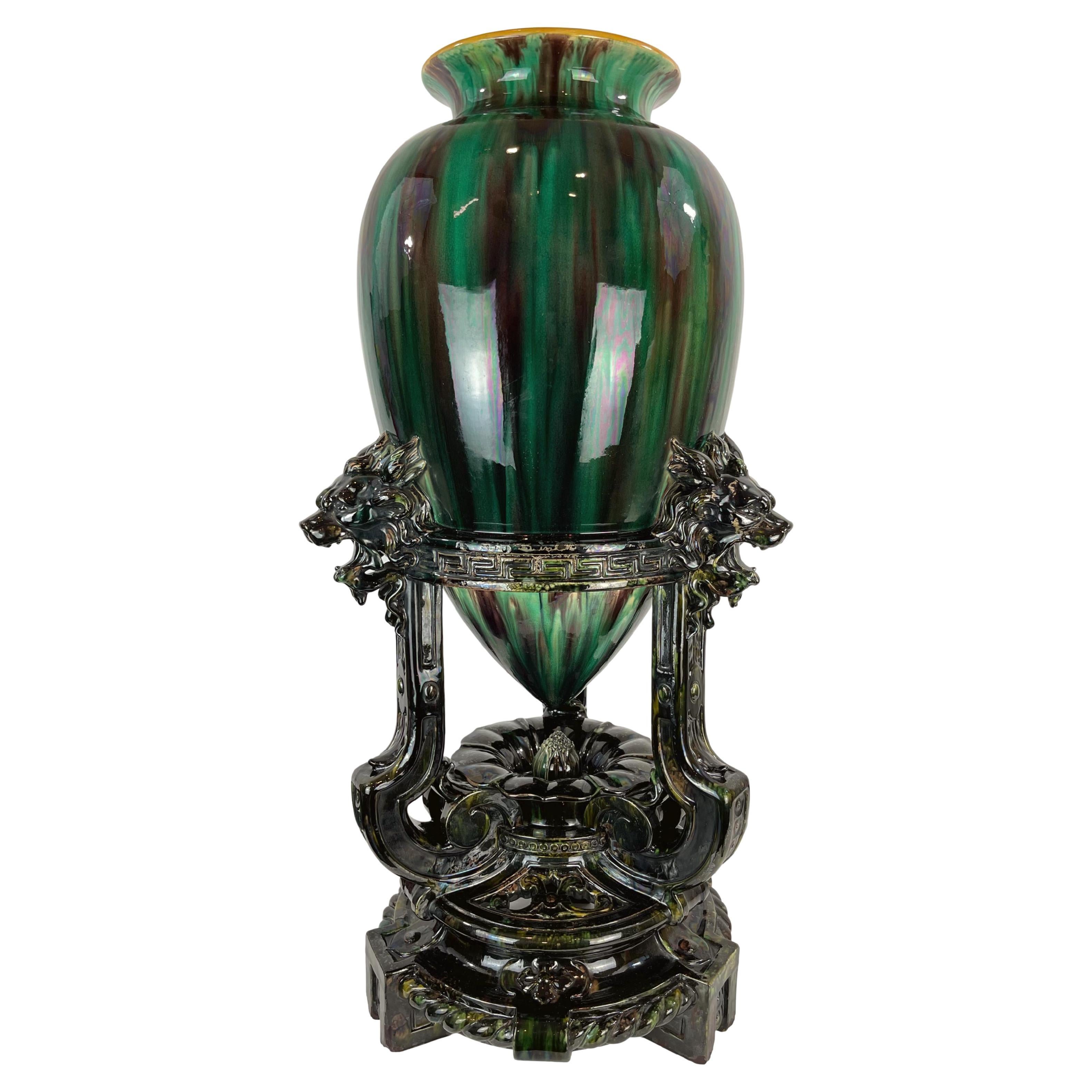 Monumental Minton Majolica Amphora Vase, 1879, Attrib. to Christopher Dresser