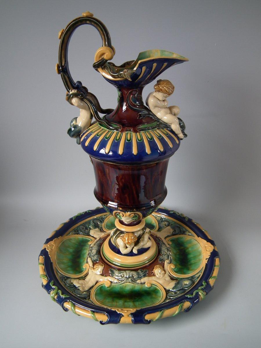 Renaissance Revival Monumental Minton Majolica Ewer and Stand For Sale
