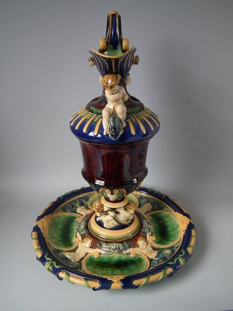 English Monumental Minton Majolica Ewer and Stand For Sale
