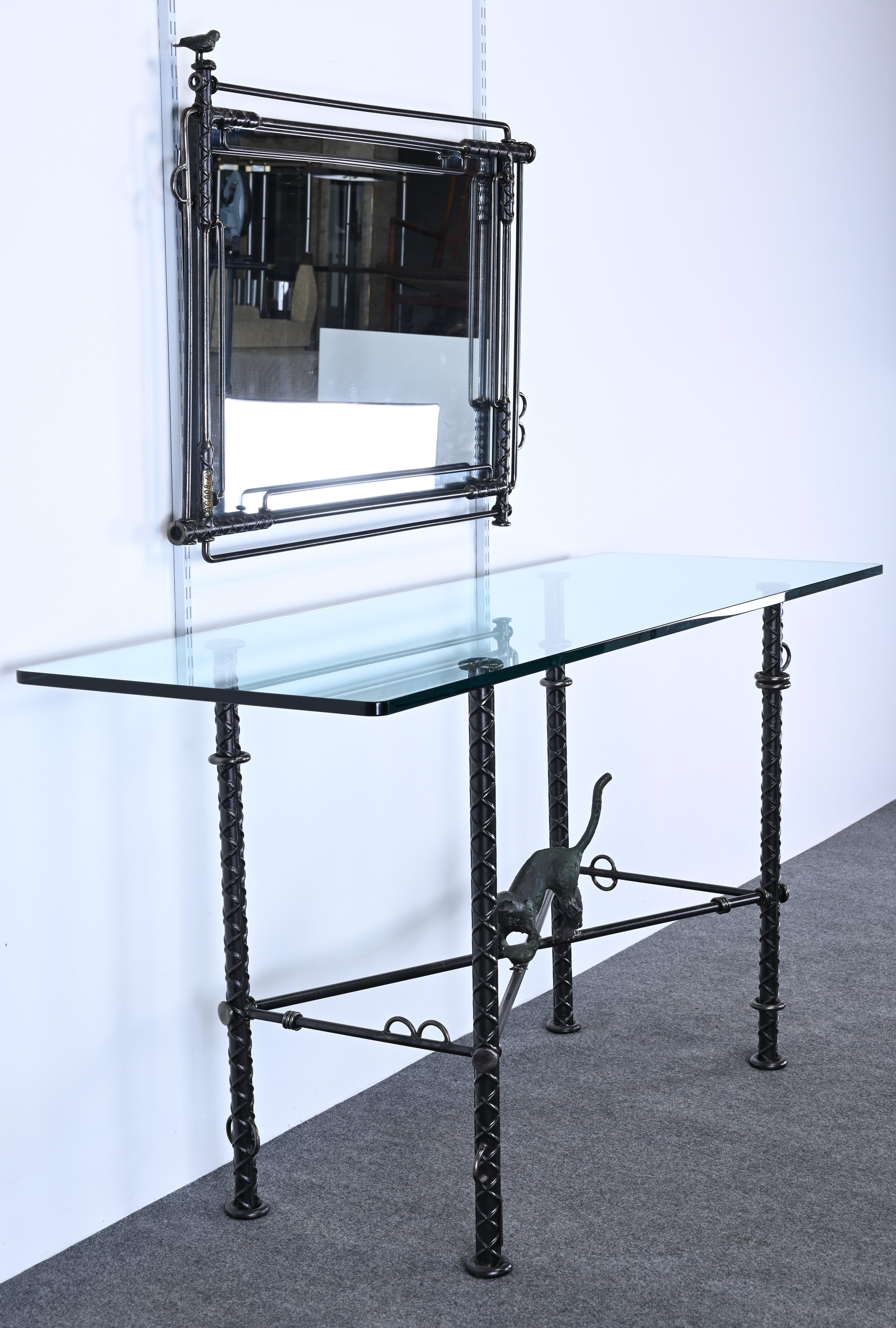 Espejo monumental y mesa consola de Ilana Goor, años 80 Bronce en venta