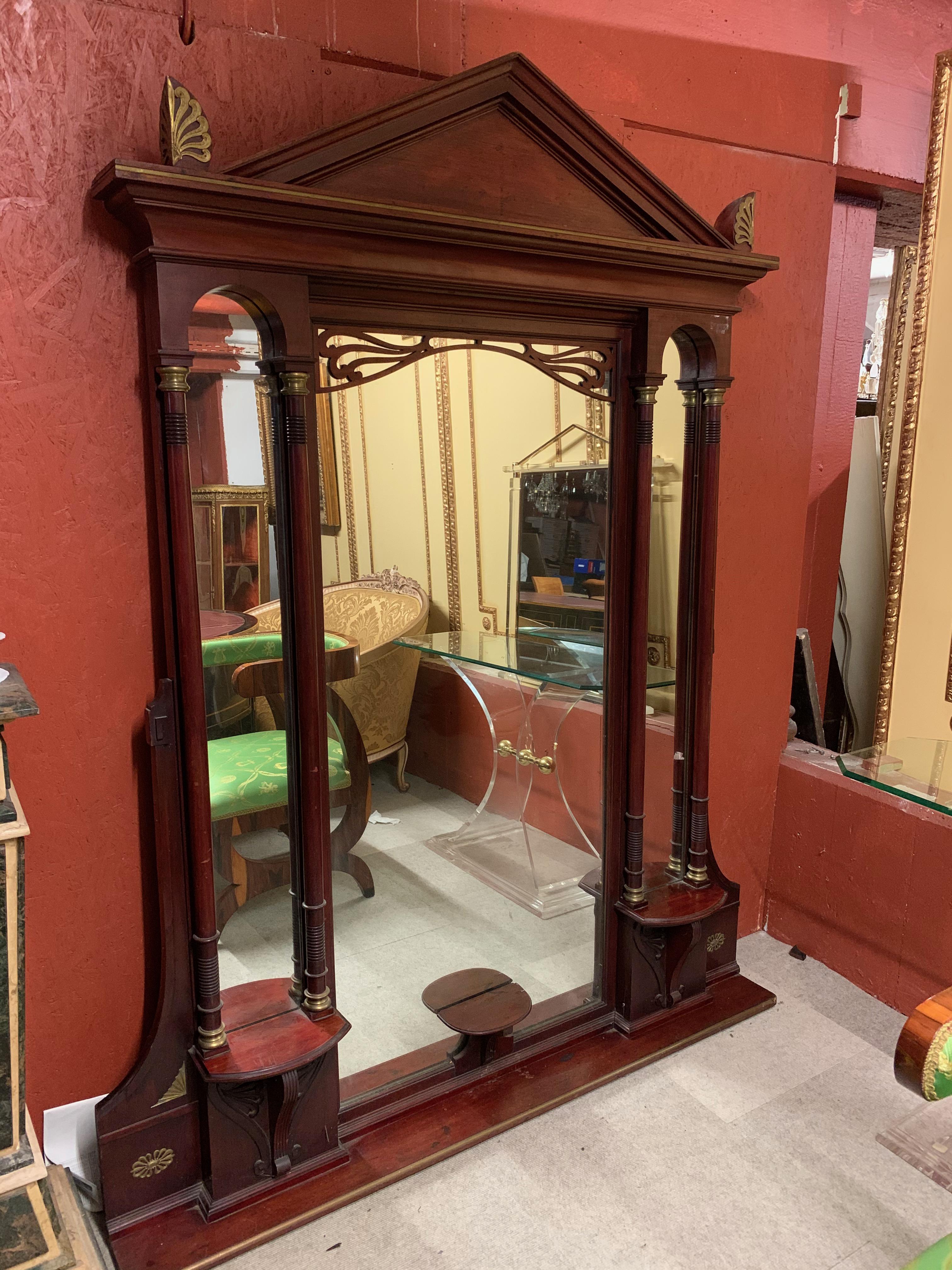 German Monumental Mirror in antique Empire Style circa 1900 Mahogany