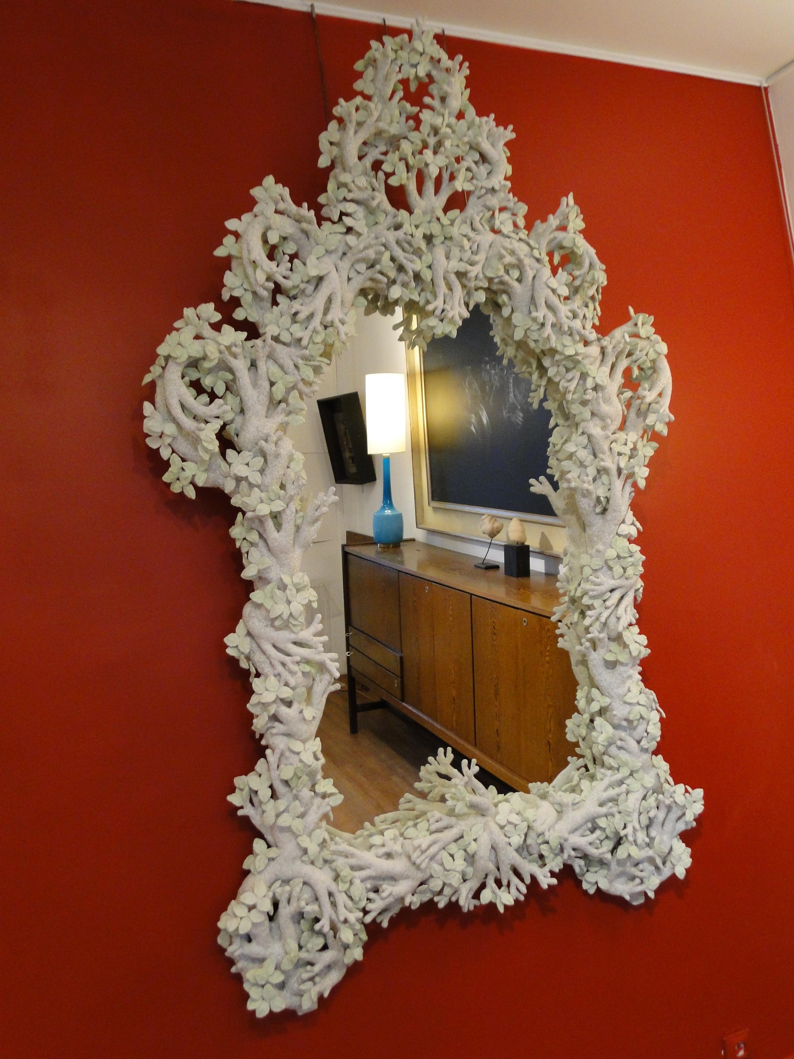 Monumental French Mirror Papier Mache Plaster Sculptural Leaf Edouard Chevalier 1