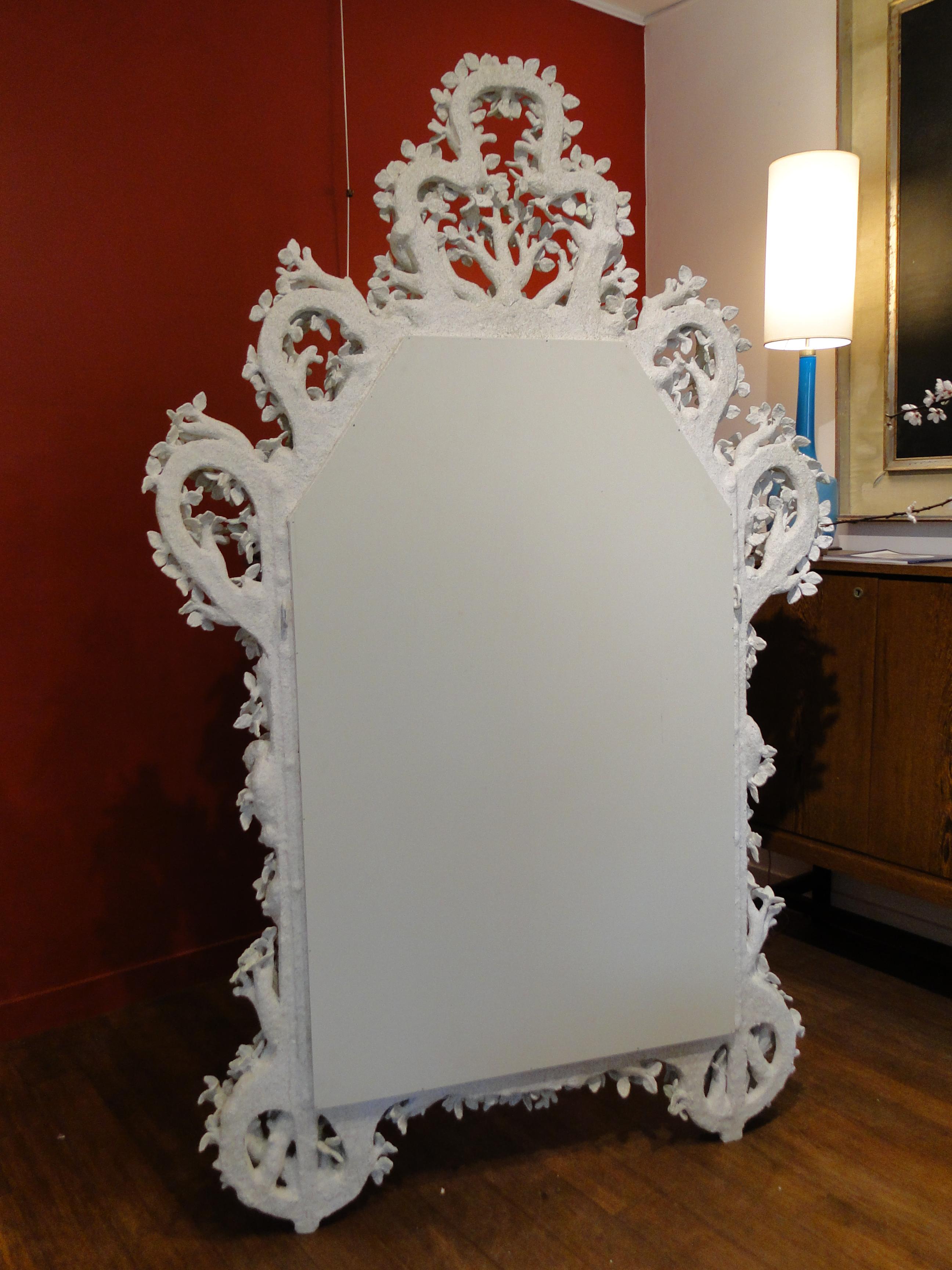 Monumental French Mirror Papier Mache Plaster Sculptural Leaf Edouard Chevalier 2