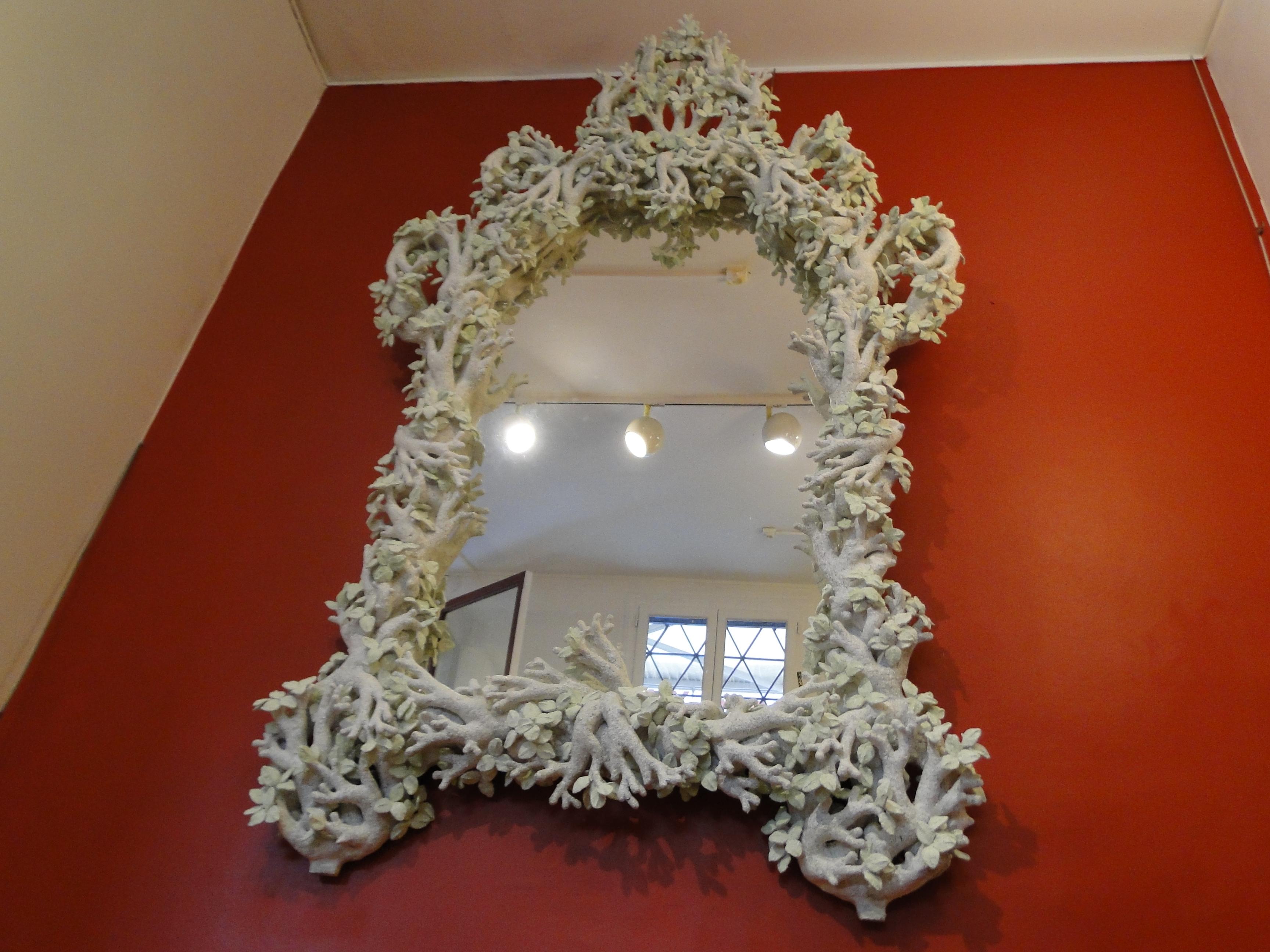 Beaux Arts Monumental French Mirror Papier Mache Plaster Sculptural Leaf Edouard Chevalier