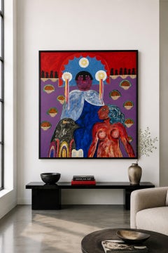 Monumental Mixed Media Painting by Mexican Artist Jesus Tellosa, Signed & Dated