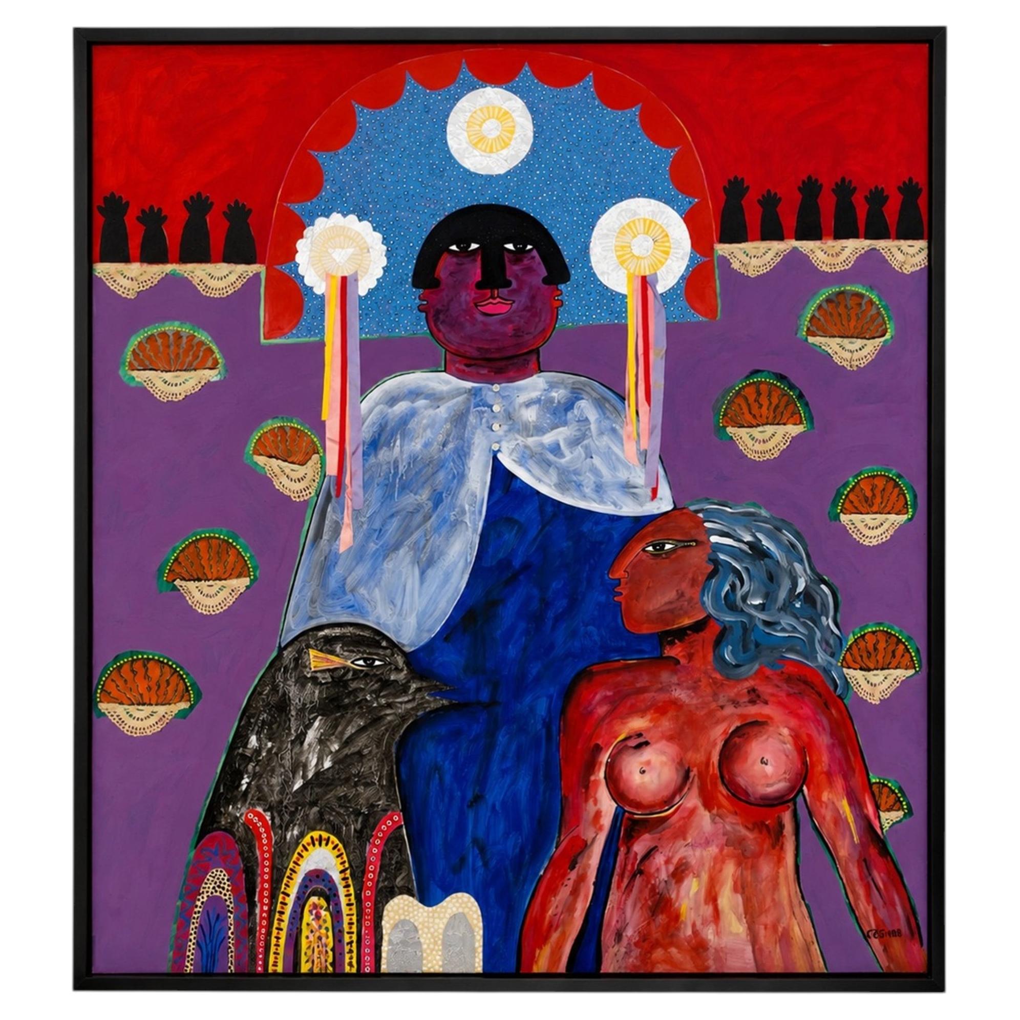 Monumental Mixed Media Painting by Mexican Artist Jesus Tellosa, Signed & Dated