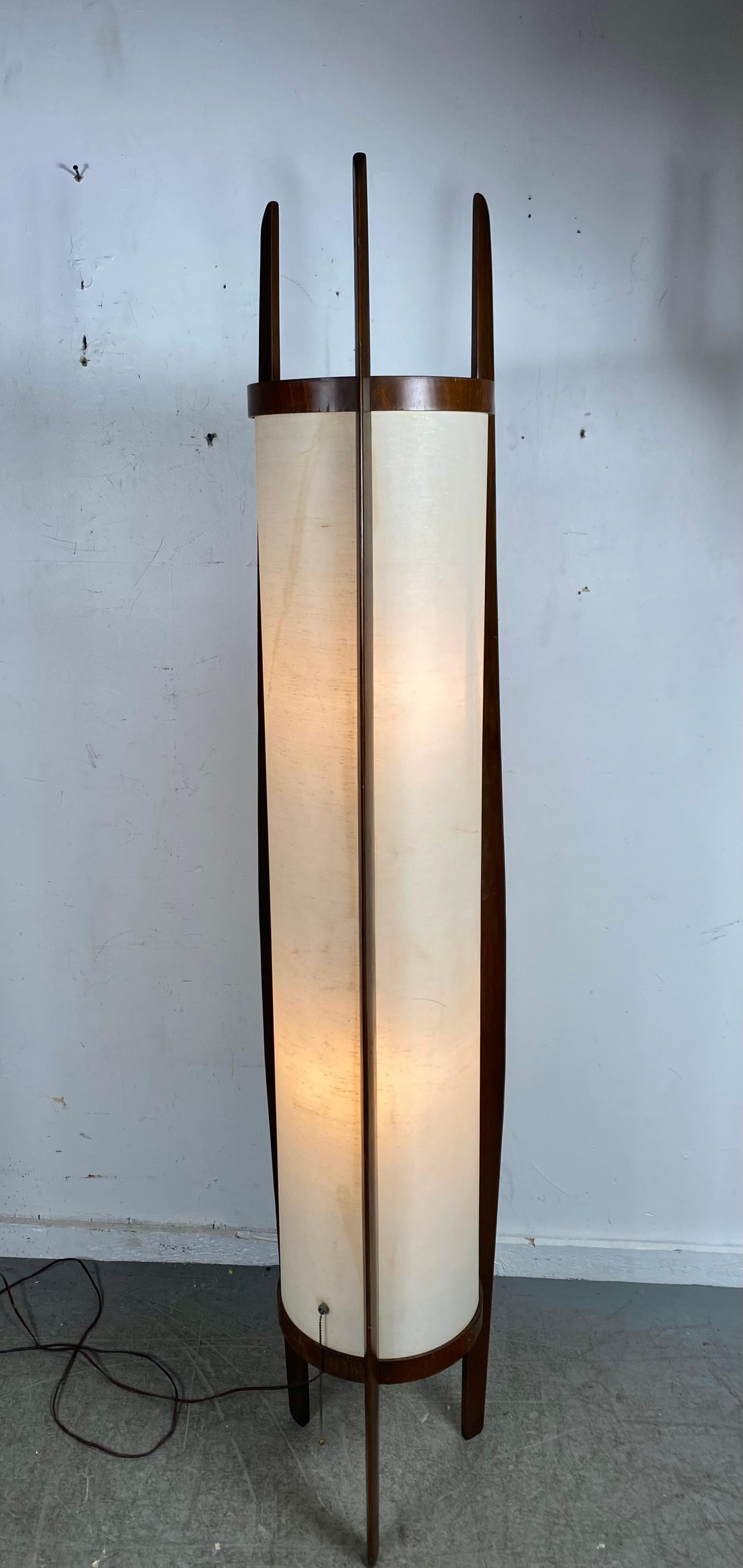 American Monumental Modeline Walnut & Parchment Floor Lamp, Classic Modernist Design