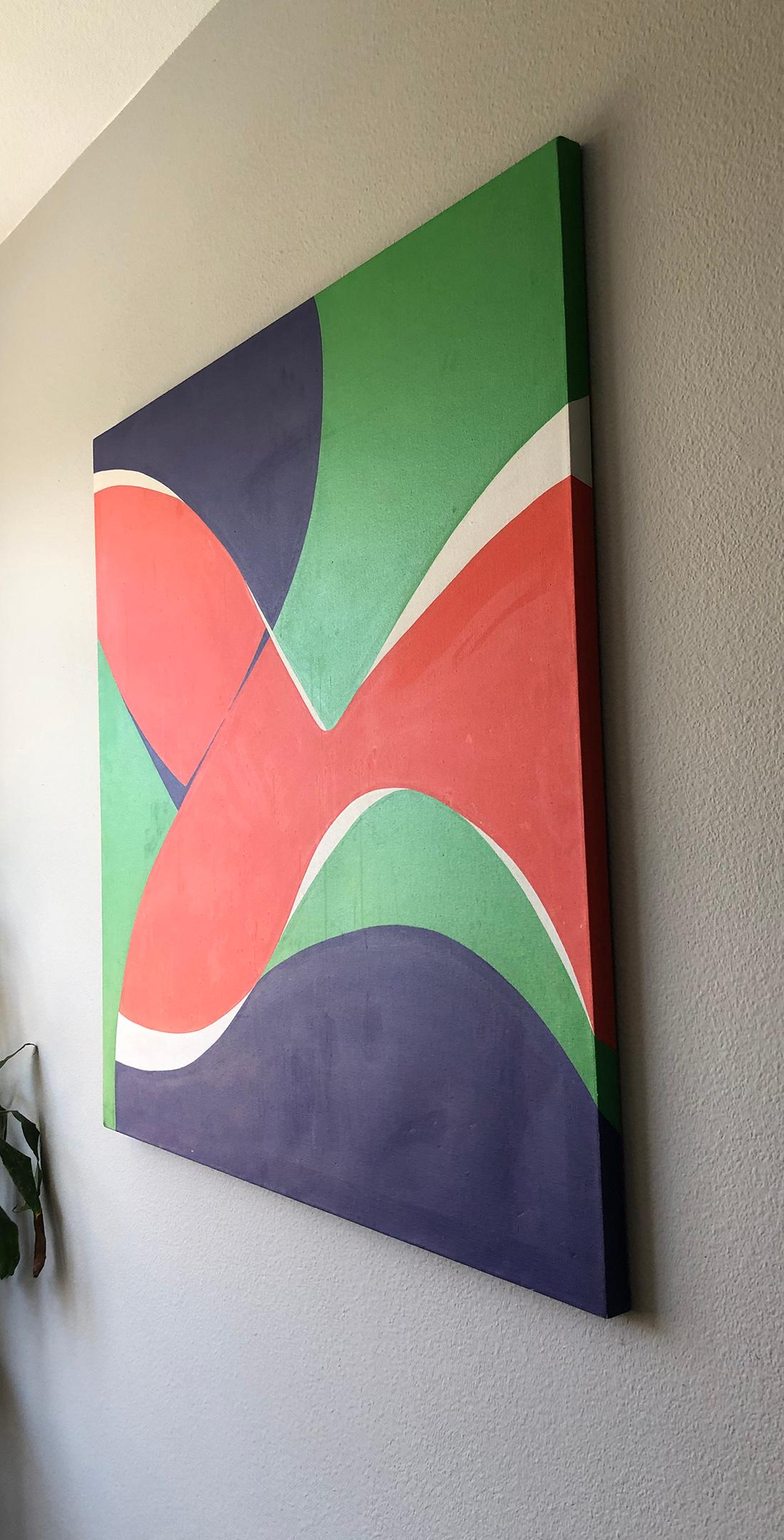 An absolutely gorgeous, large piece of modern art. By placing cool colors alongside of warm or hot colors with curving line, Zwickler creates pieces that are very artistic and visually appealing.

This piece is signed and dated, 1982. This cool