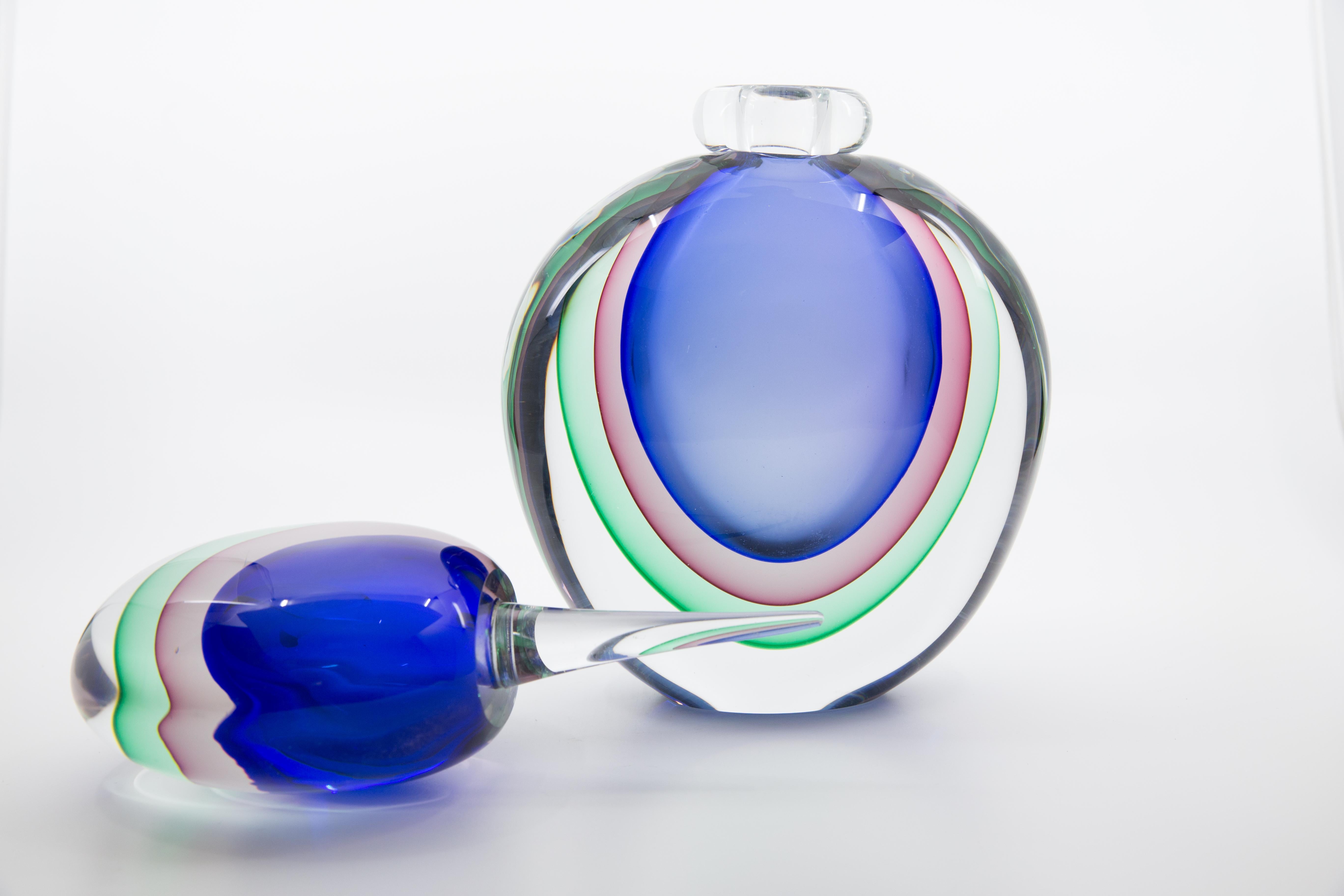 Monumental Modern Luigi Onesto Murano Sommerso Glass Decanter/Bottle/Perfume 1