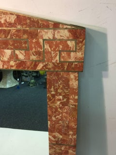 Monumental Modern Tessellated Marble Mirror with Brass Greek Key Design Inlay