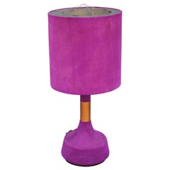 Monumental Modern Vibrant Pink or Purple Suede Copper and Brass Table Lamp