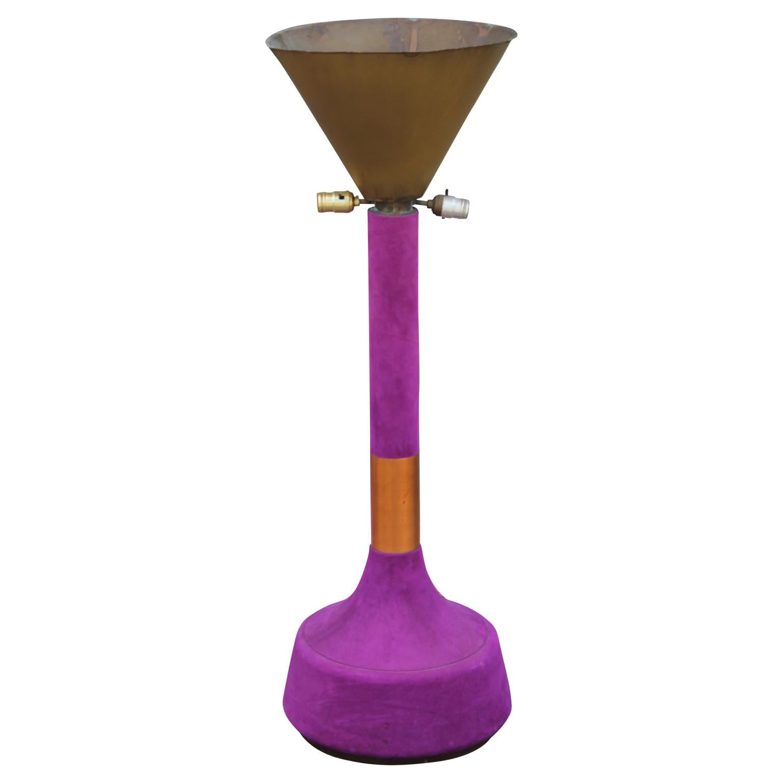 American Monumental Modern Vibrant Pink or Purple Suede Copper and Brass Table Lamp