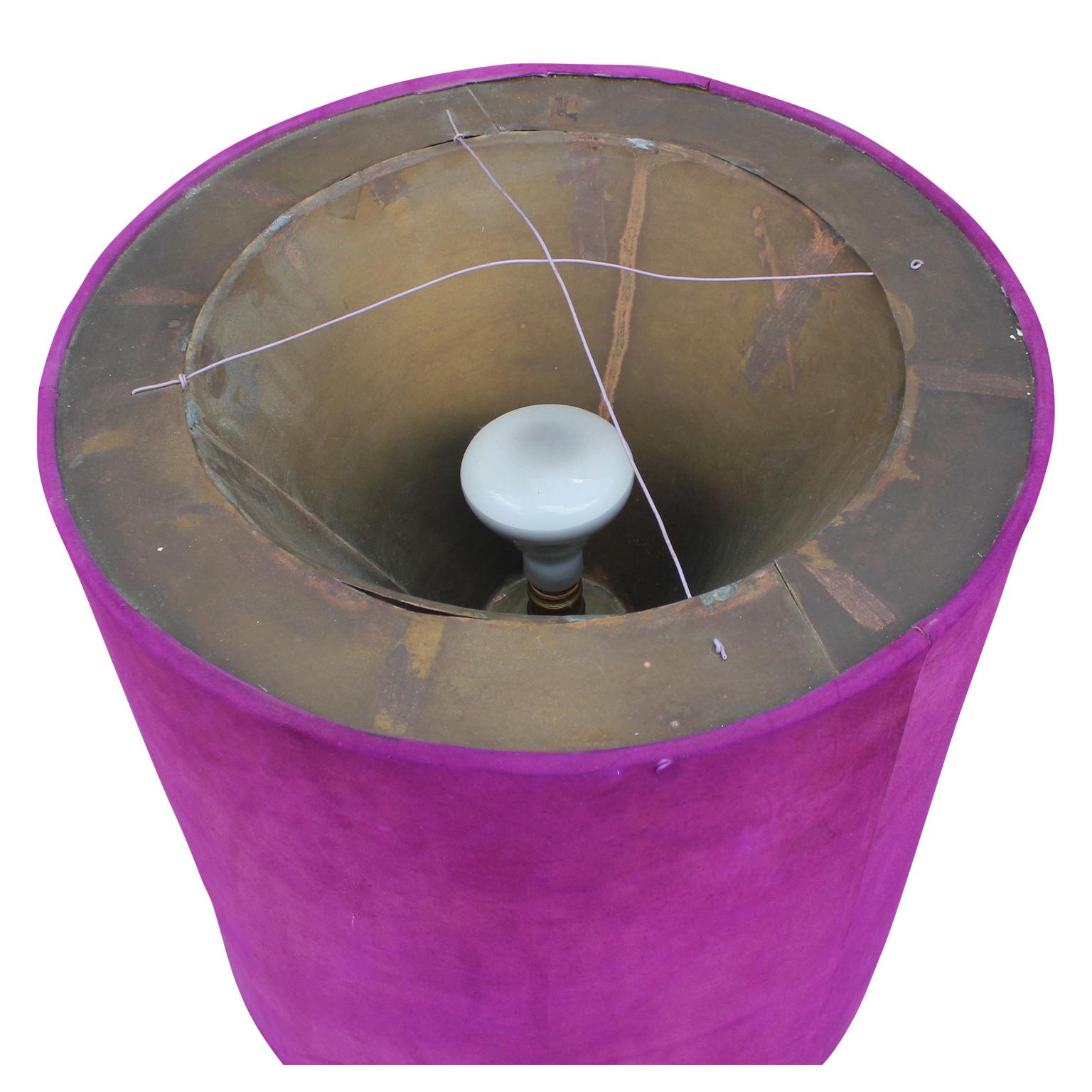 Late 20th Century Monumental Modern Vibrant Pink or Purple Suede Copper and Brass Table Lamp