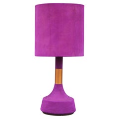 Monumental Modern Vibrant Pink or Purple Suede Copper and Brass Table Lamp