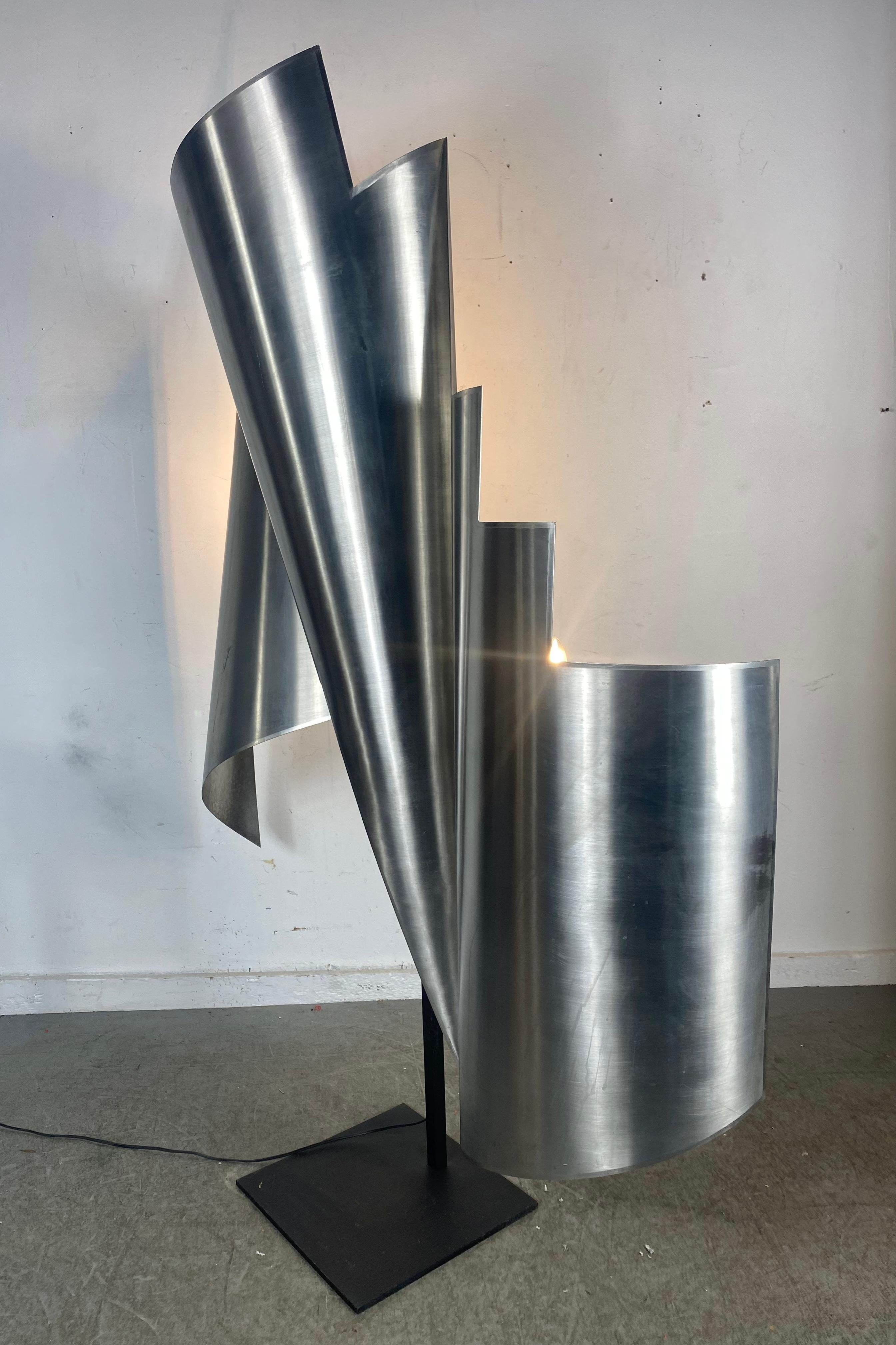  Monumental Modernist Abstract Rolled Steel Sculpture / Lamp.. signed ? New York For Sale 2