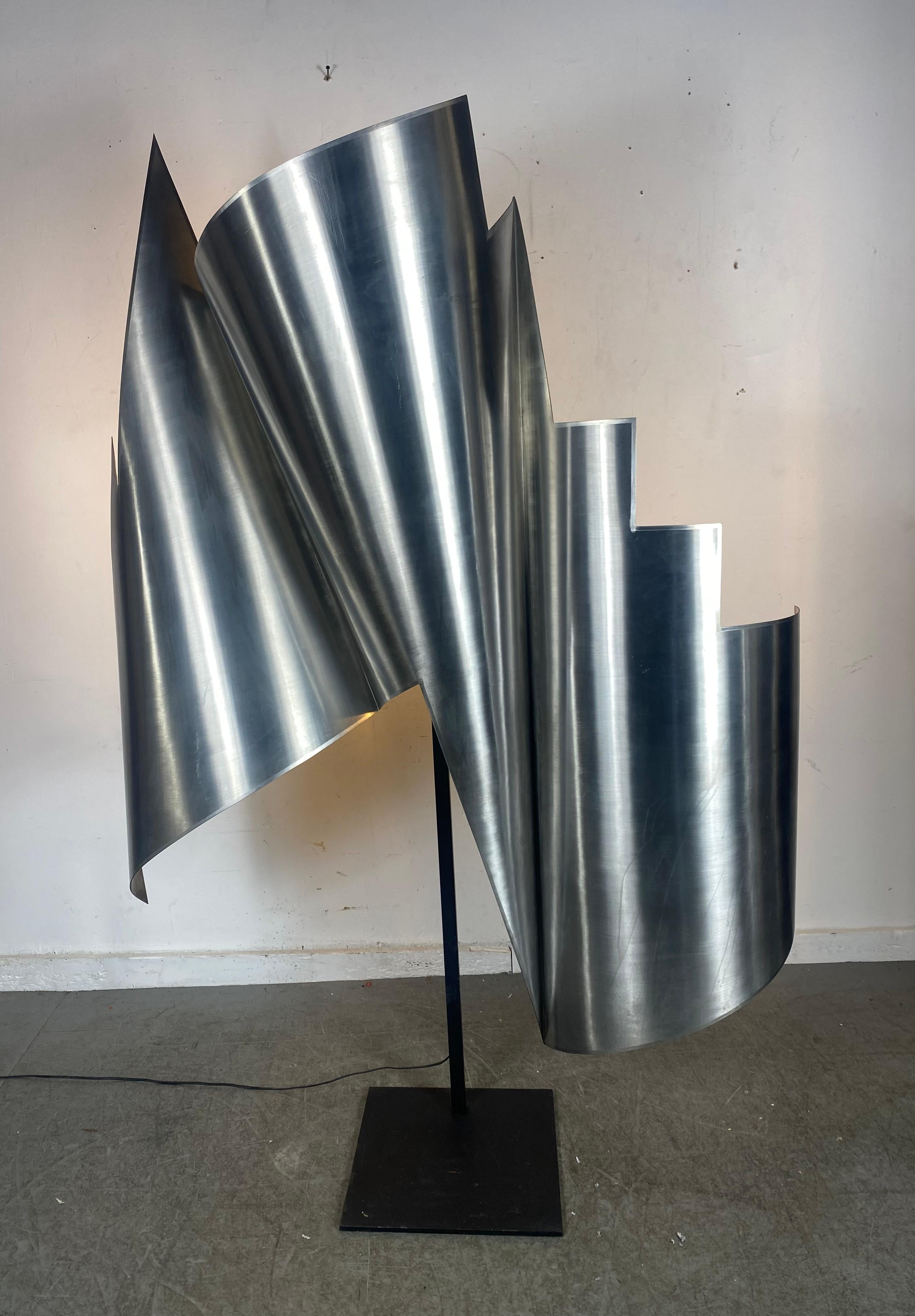  Monumental Modernist Abstract Rolled Steel Sculpture / Lamp.. signed ? New York For Sale 3