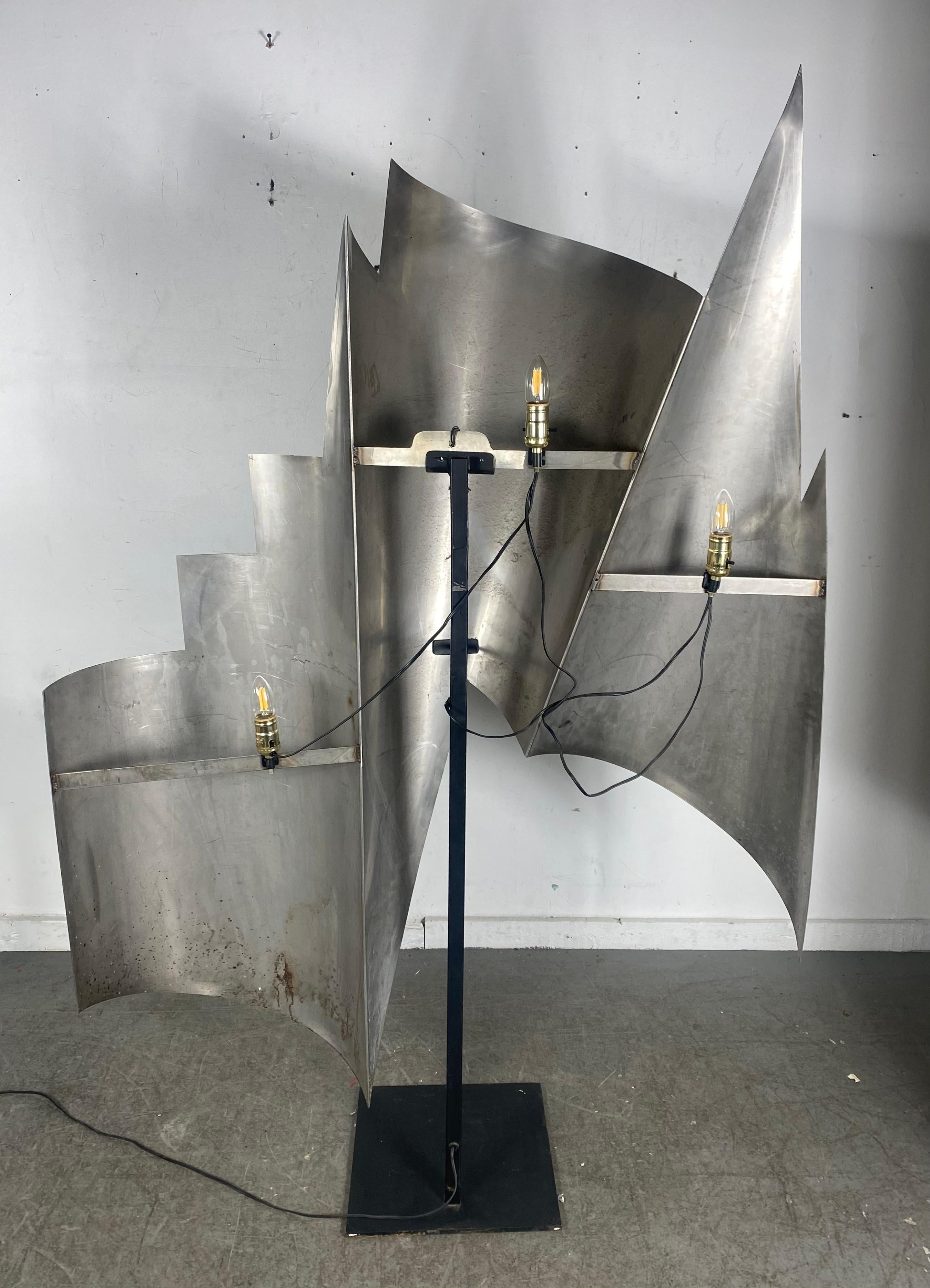 Futurist  Monumental Modernist Abstract Rolled Steel Sculpture / Lamp.. signed ? New York For Sale