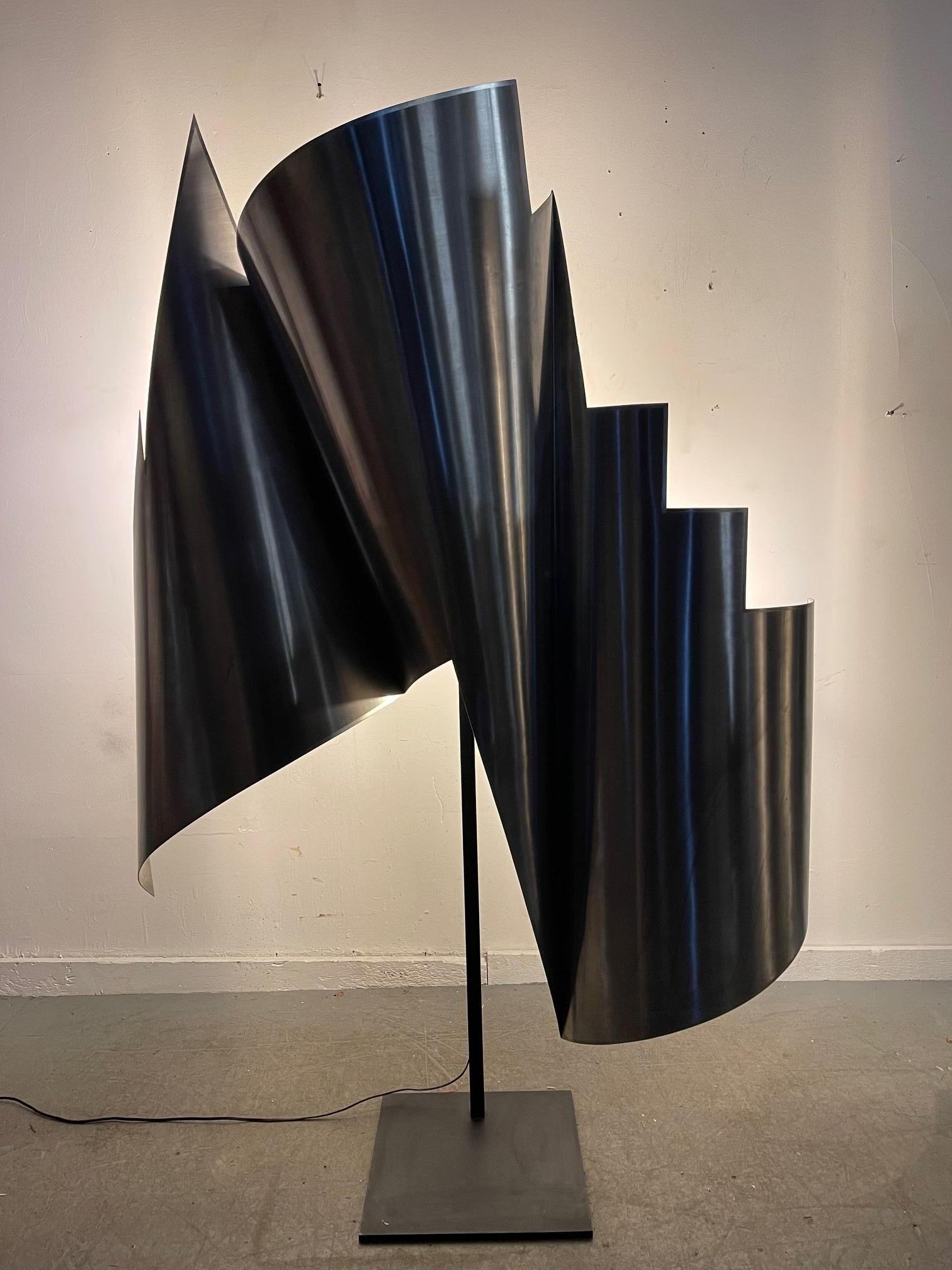 American  Monumental Modernist Abstract Rolled Steel Sculpture / Lamp.. signed ? New York For Sale