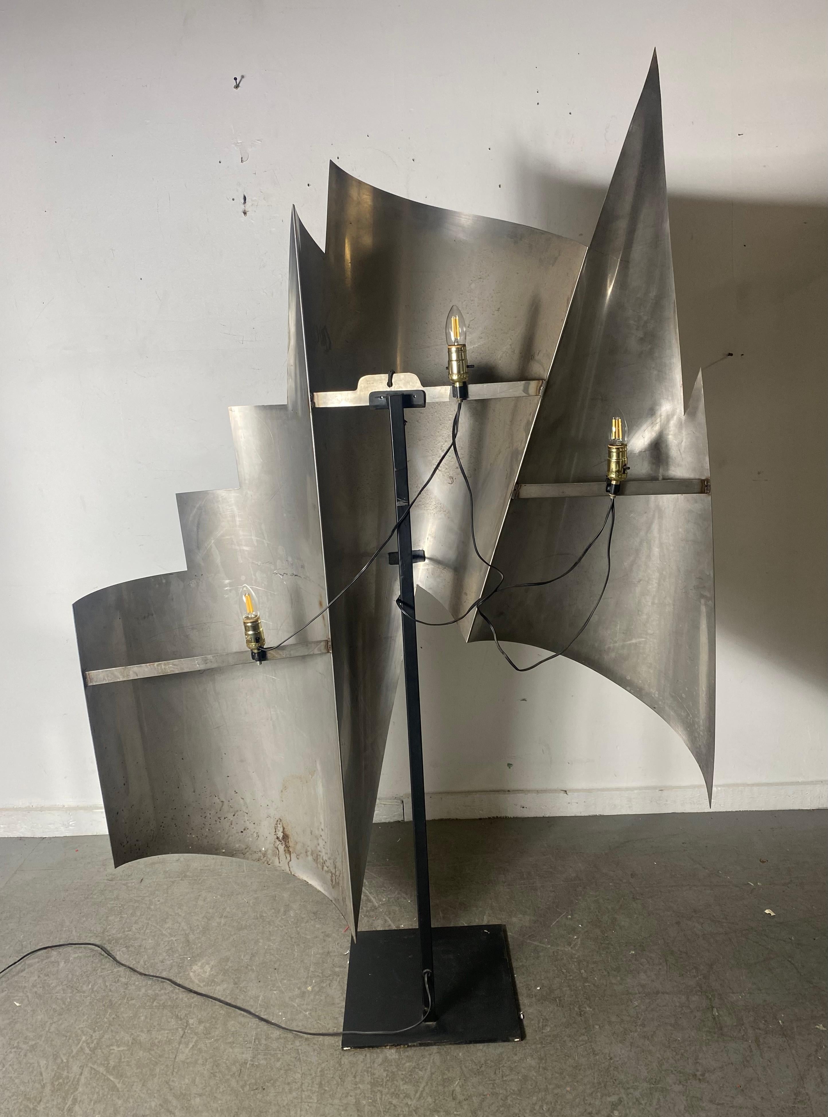 Late 20th Century  Monumental Modernist Abstract Rolled Steel Sculpture / Lamp.. signed ? New York For Sale