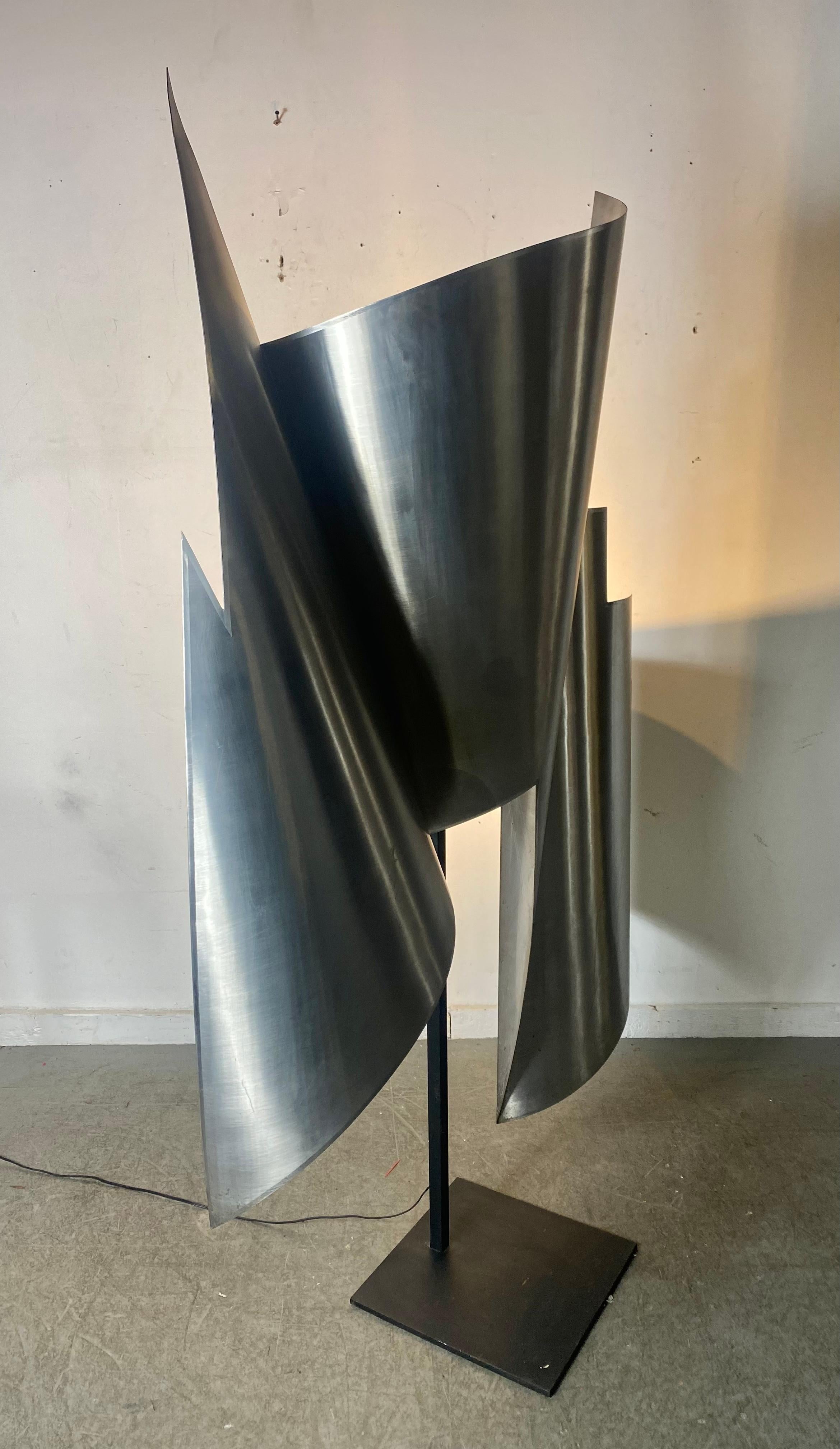 Metal  Monumental Modernist Abstract Rolled Steel Sculpture / Lamp.. signed ? New York For Sale