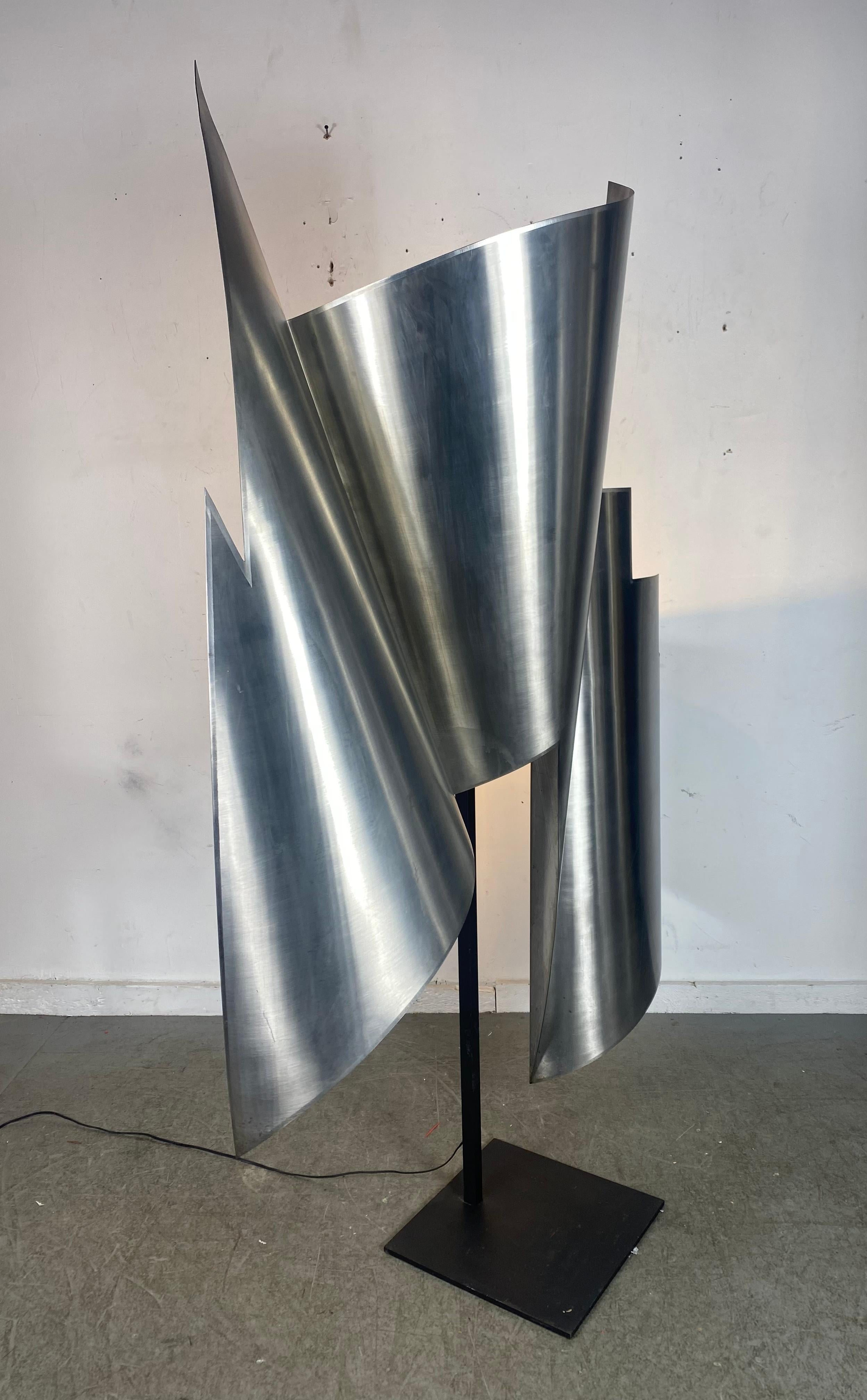  Monumental Modernist Abstract Rolled Steel Sculpture / Lamp.. signed ? New York For Sale 1