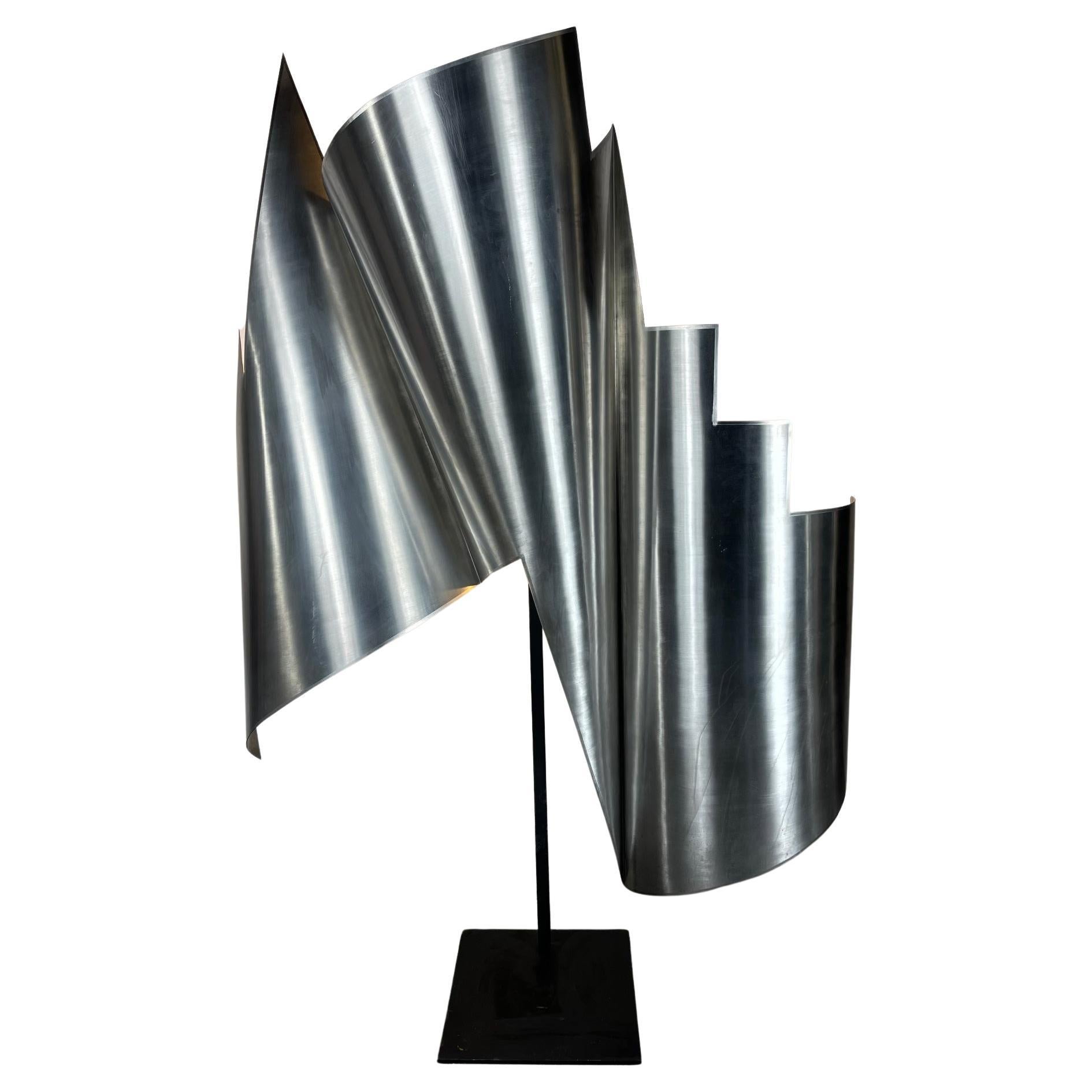 Monumental Modernist Abstract Rolled Steel Sculpture / Lamp.. signed ? New York For Sale